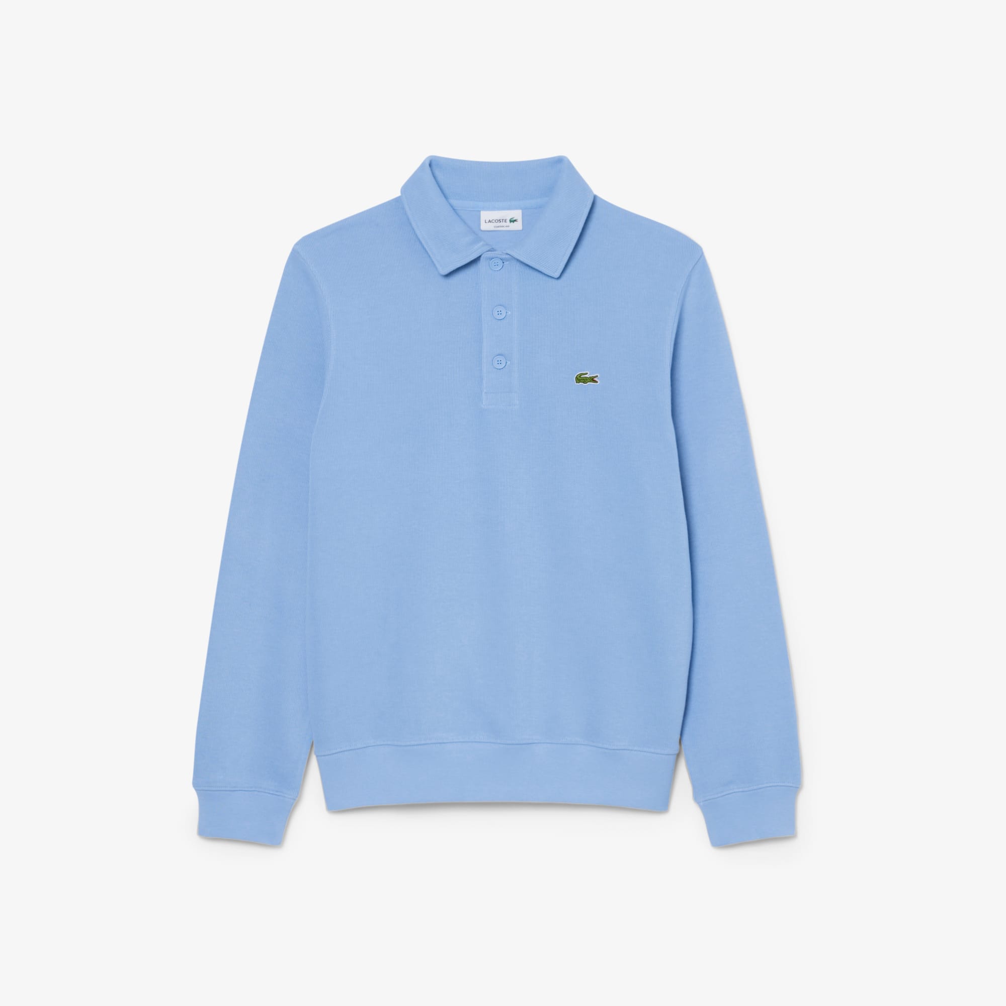 Men's Ribbed Cotton Polo Collar Sweatshirt - Light Blue