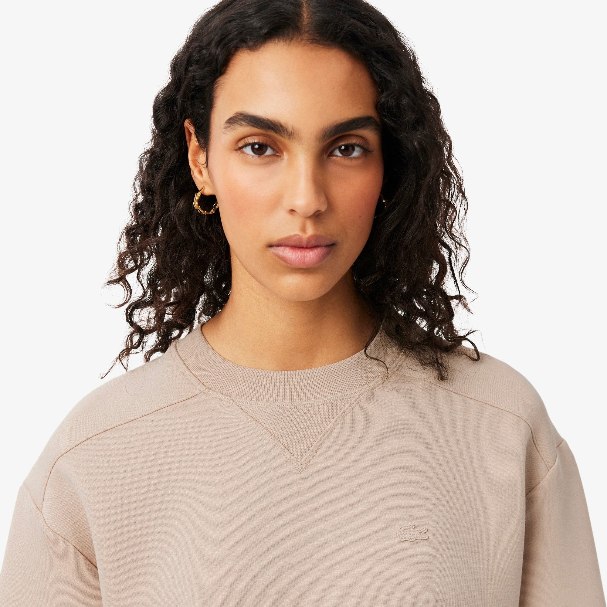 Oversized Cotton Sweatshirt Dress - Beige
