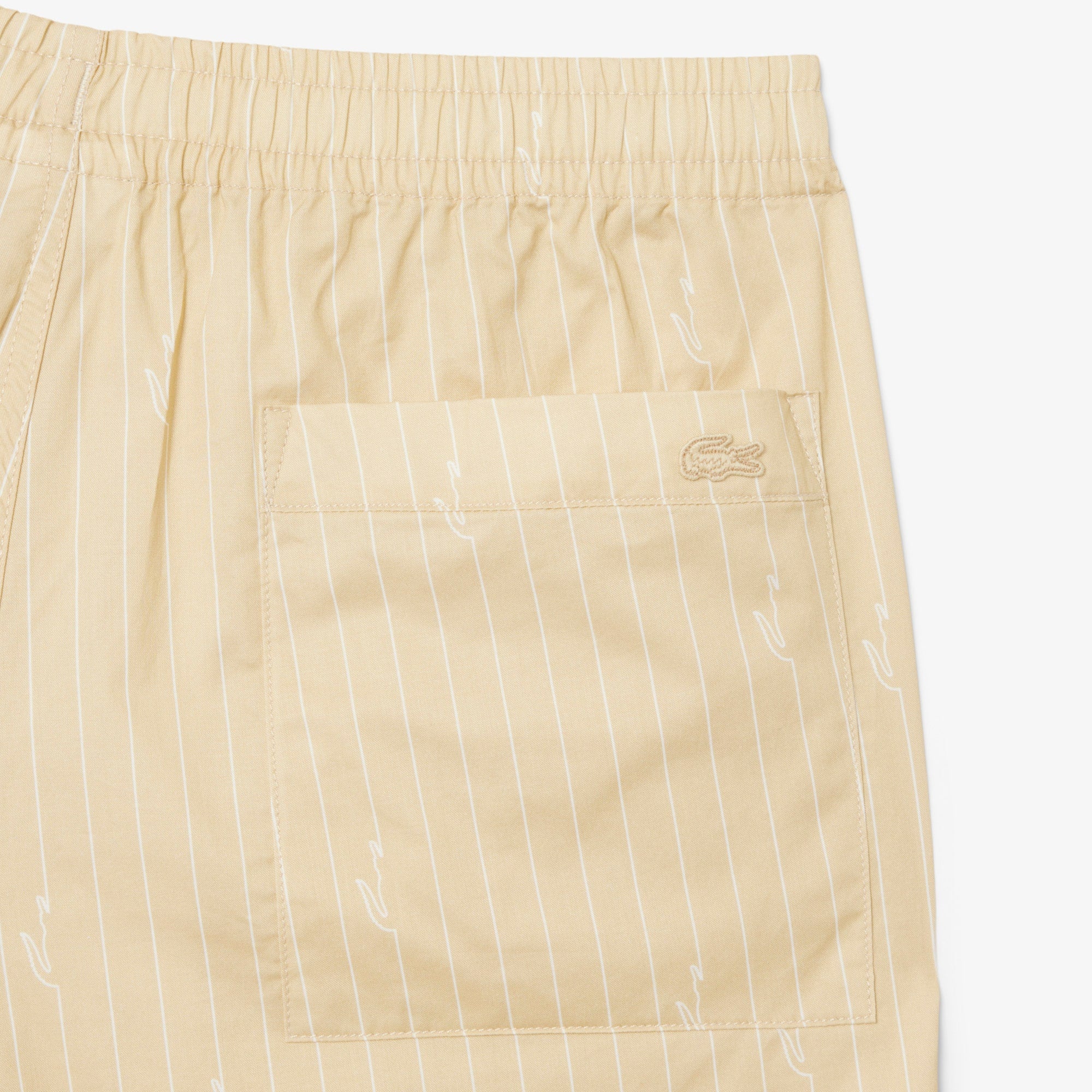 Print Stripe Cotton Shorts - Beige / Blanc