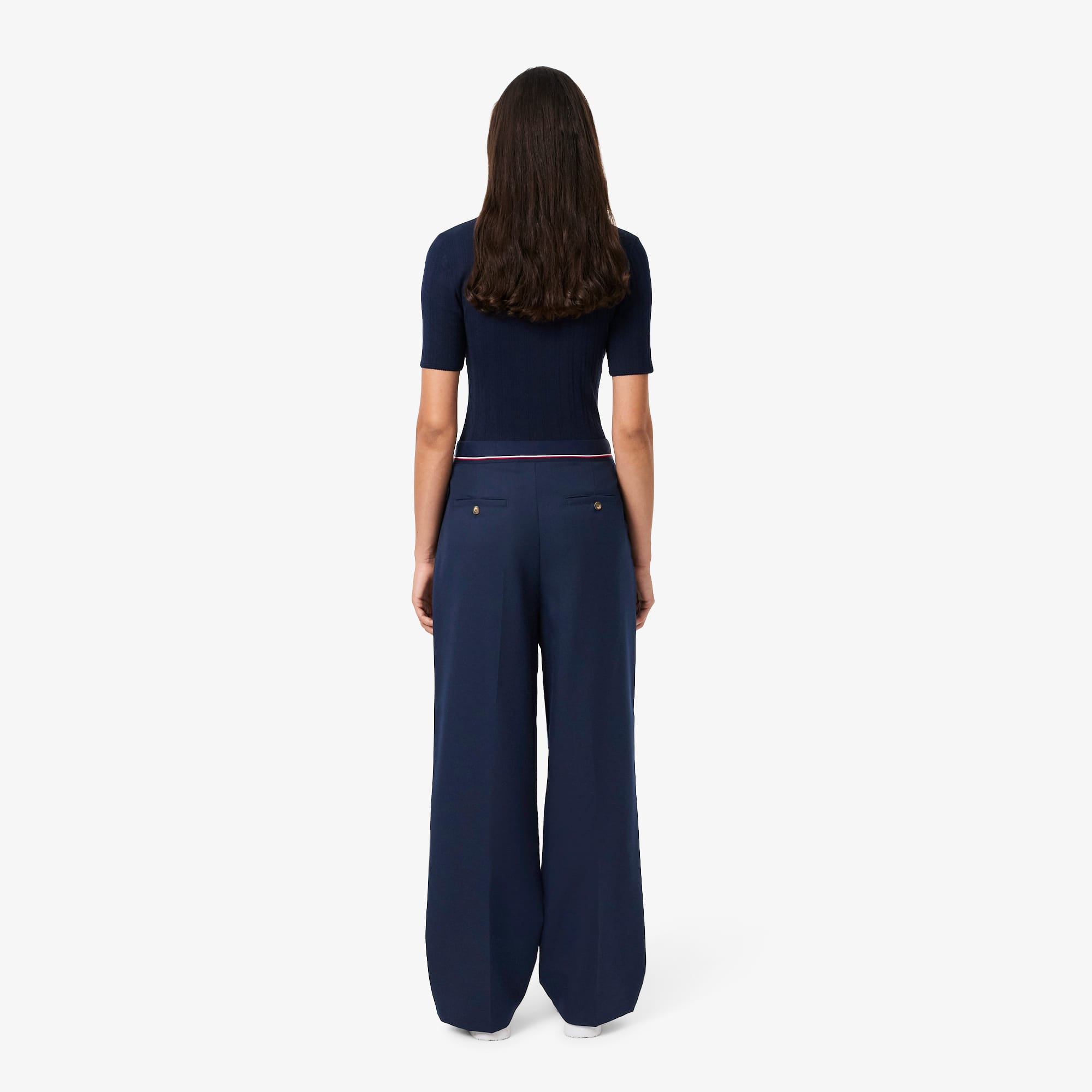 Women's Oversized Wool Blend Pleated Pants - Navy Blue