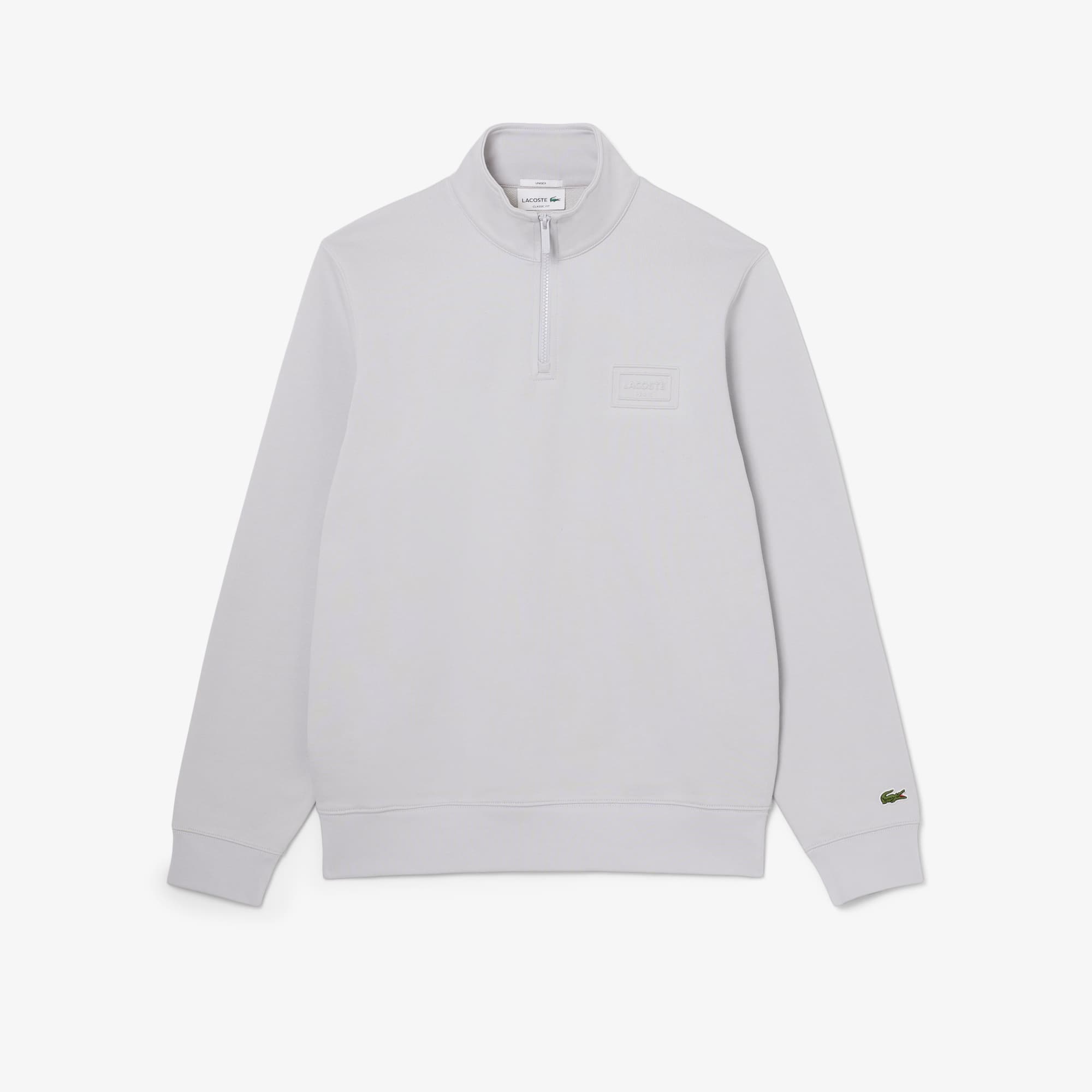 High Neck Embossed Zipped Sweatshirt - Light Grey