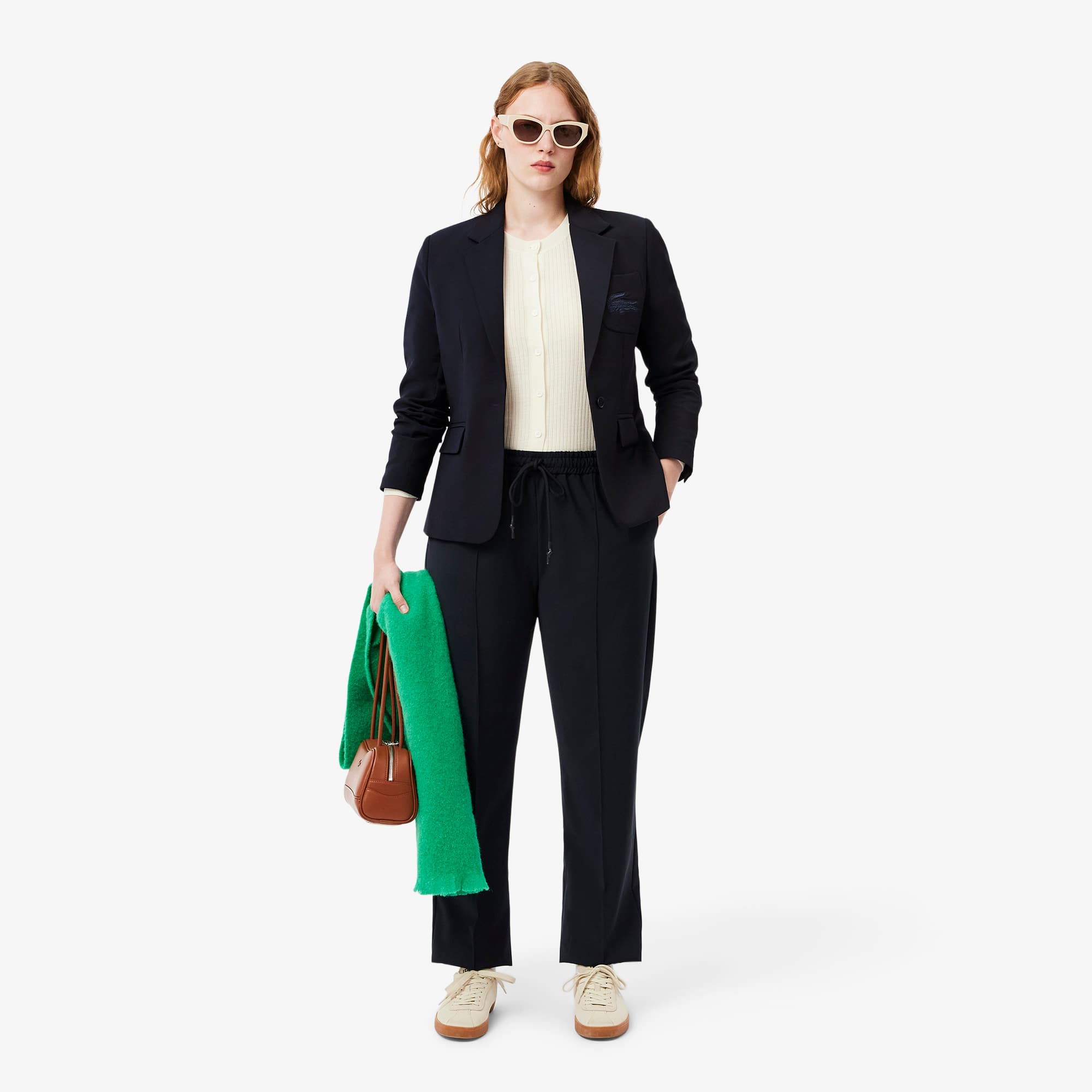 Women's Embroidered Logo Slim Fit Wool Blazer - Abysm blue