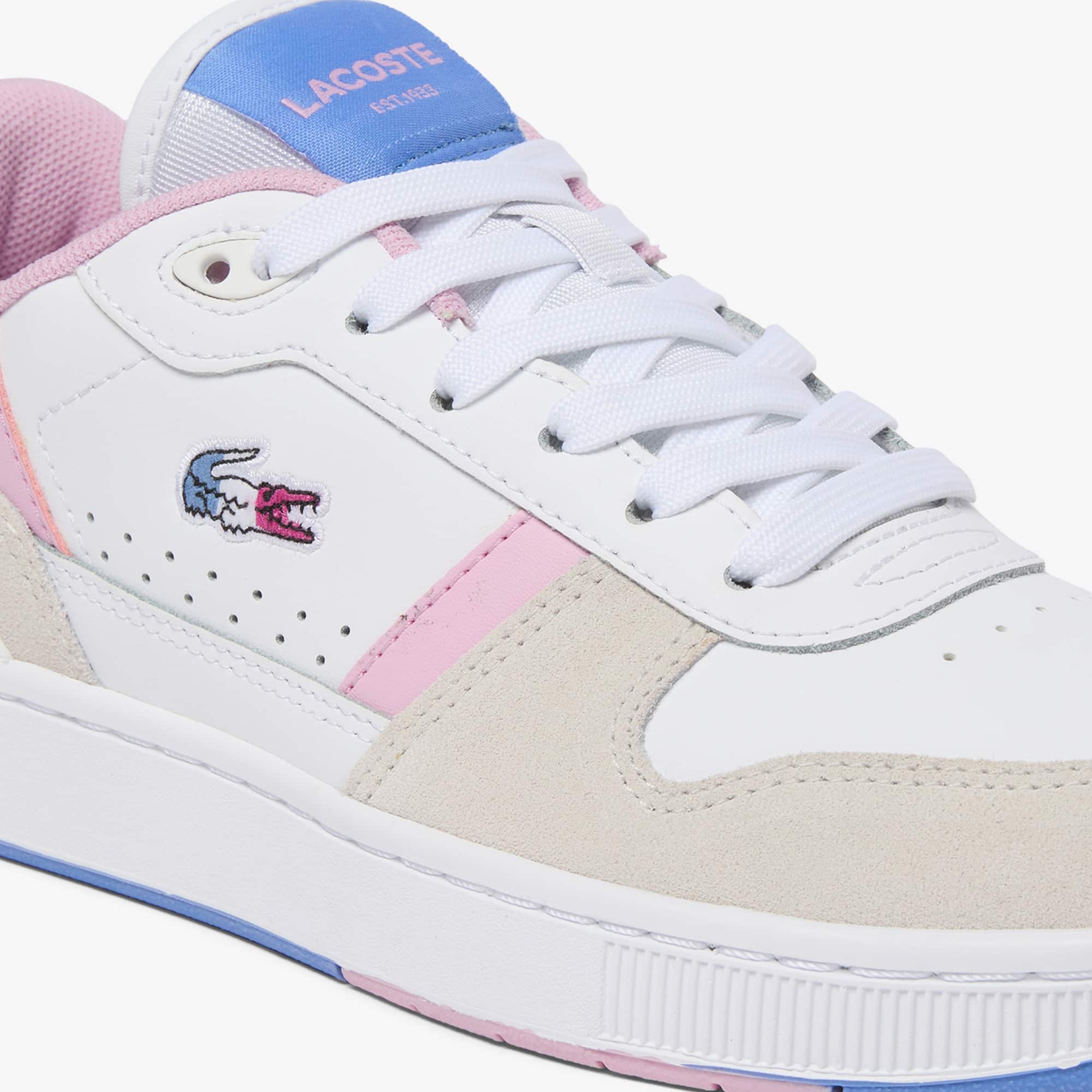 Women's T-Clip Set Leather Sneakers - WHT/PNK/BLU