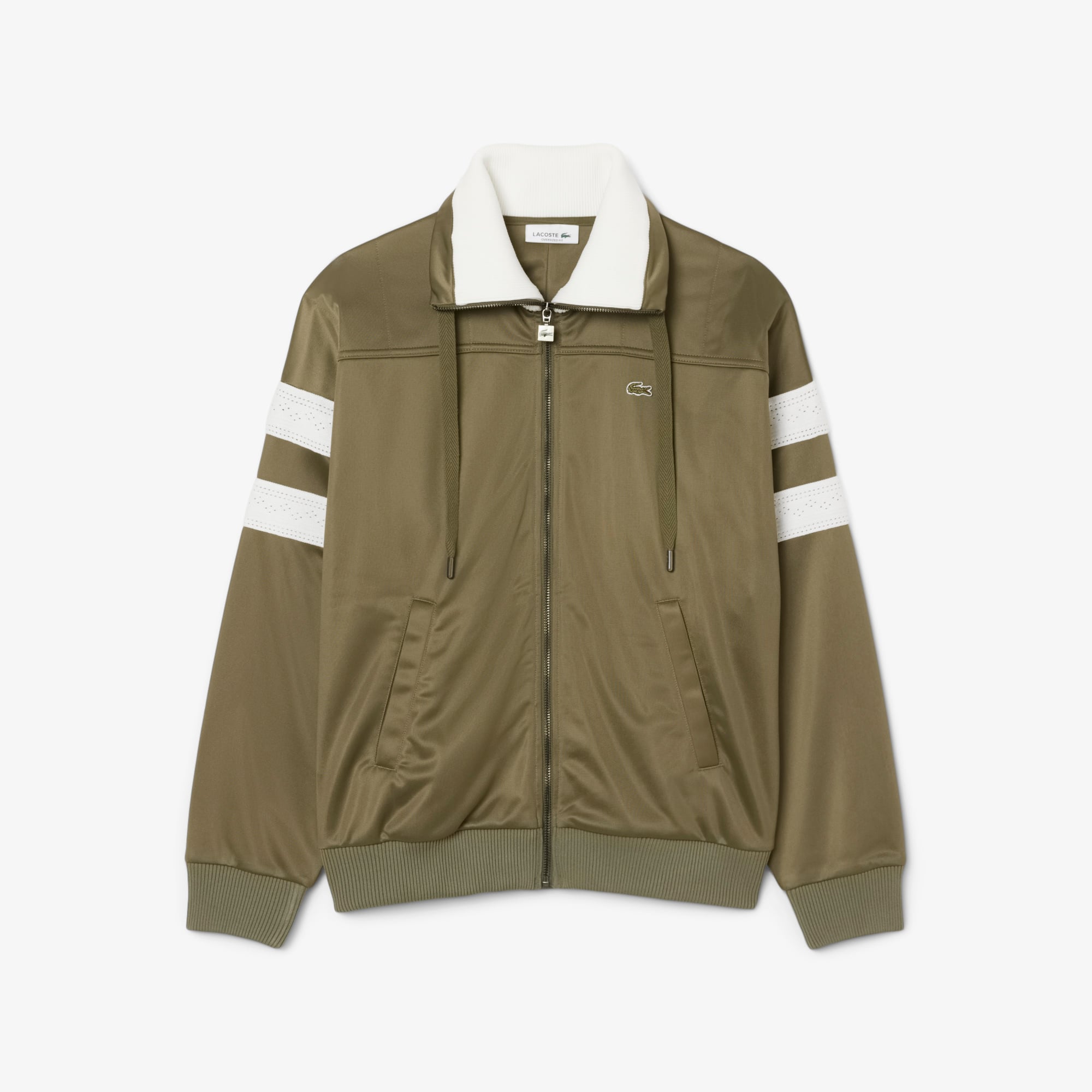 Women's Oversized Pointelle Stripe Satin Sweatshirt - Khaki Green