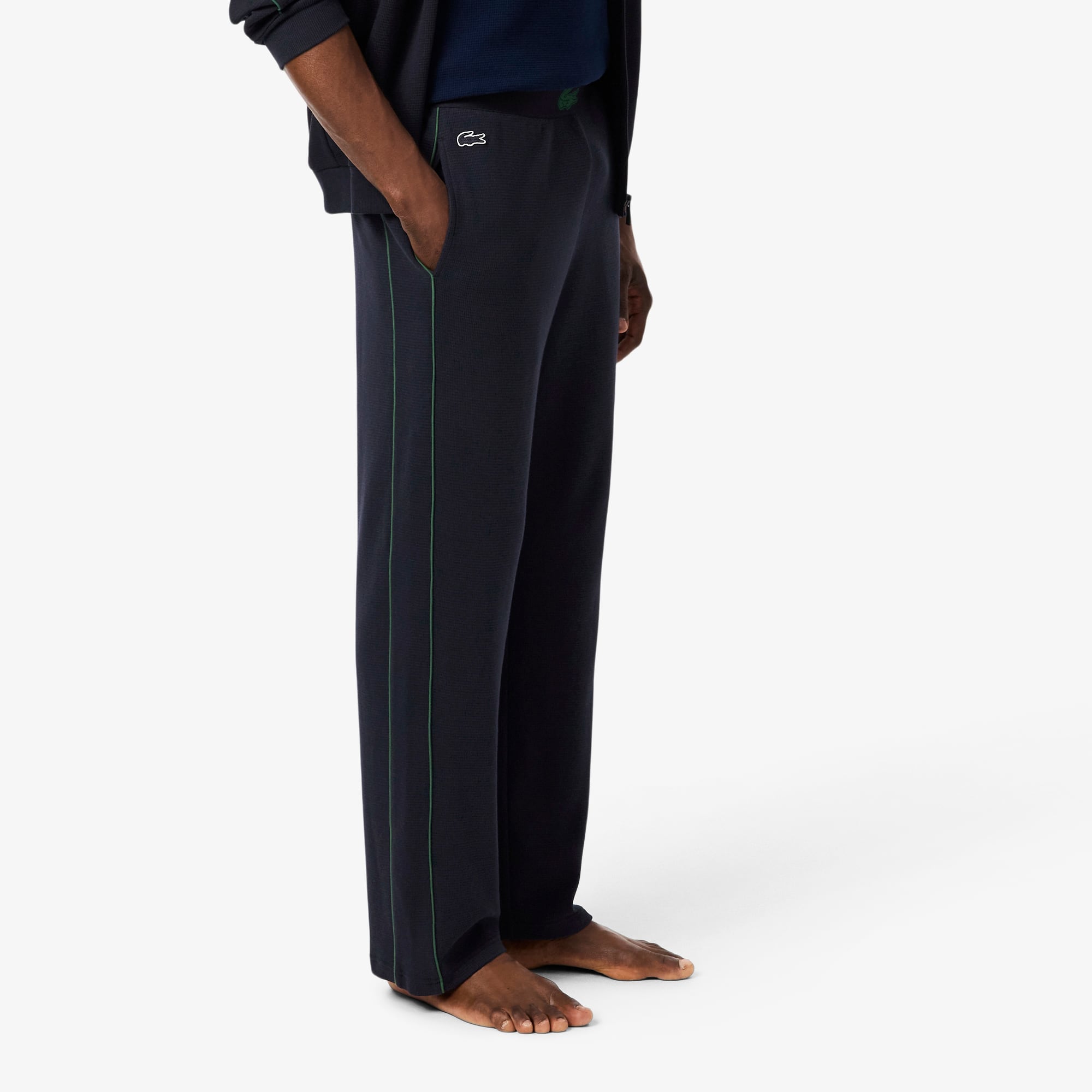 Men's Waffled Cotton Lounge Pants - Navy Blue / Green