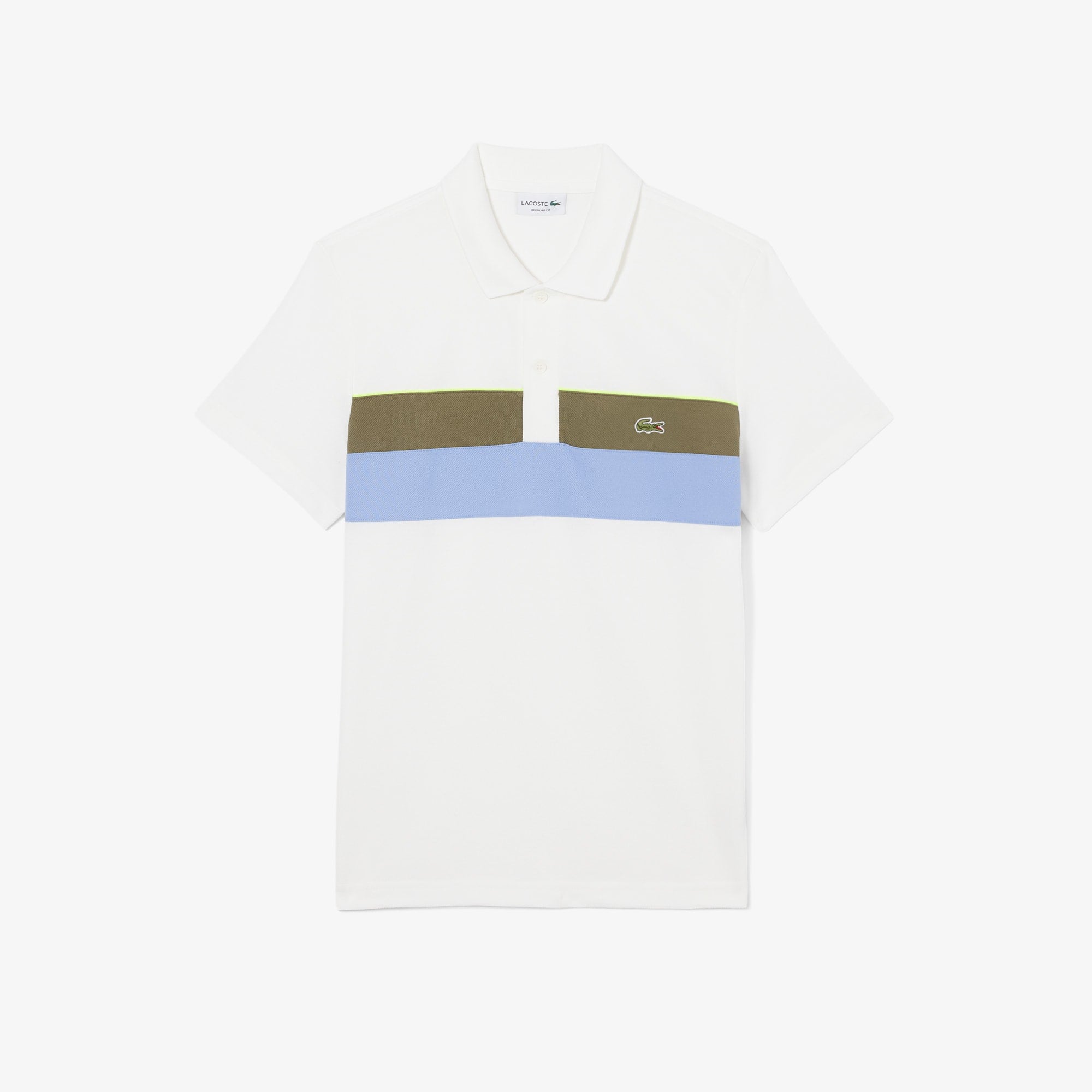 Men's Regular Fit Colorblock Petit Piqué Polo - White / Khaki Green / Purple