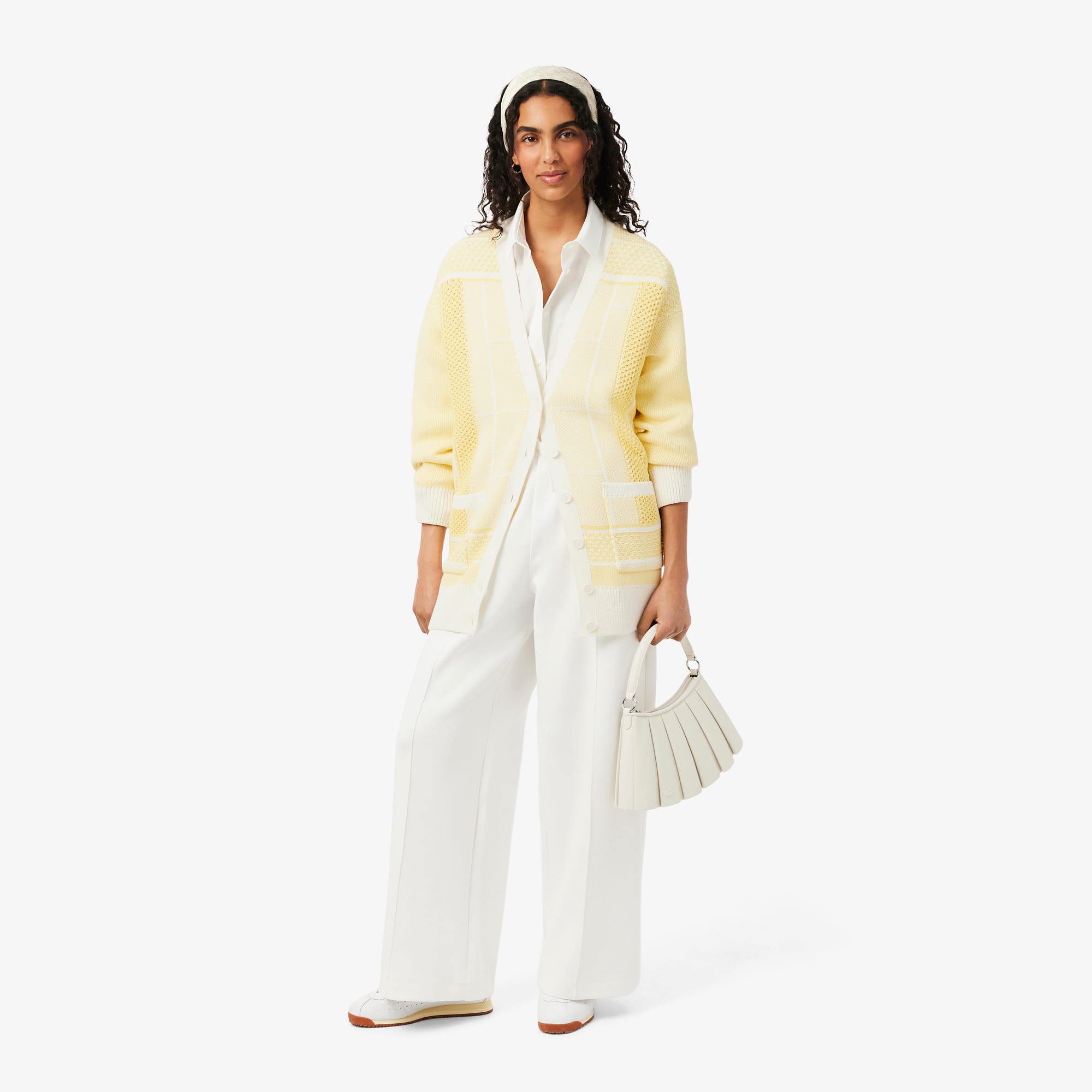 Tennis Court Long Cardigan - Blanc / Jaune