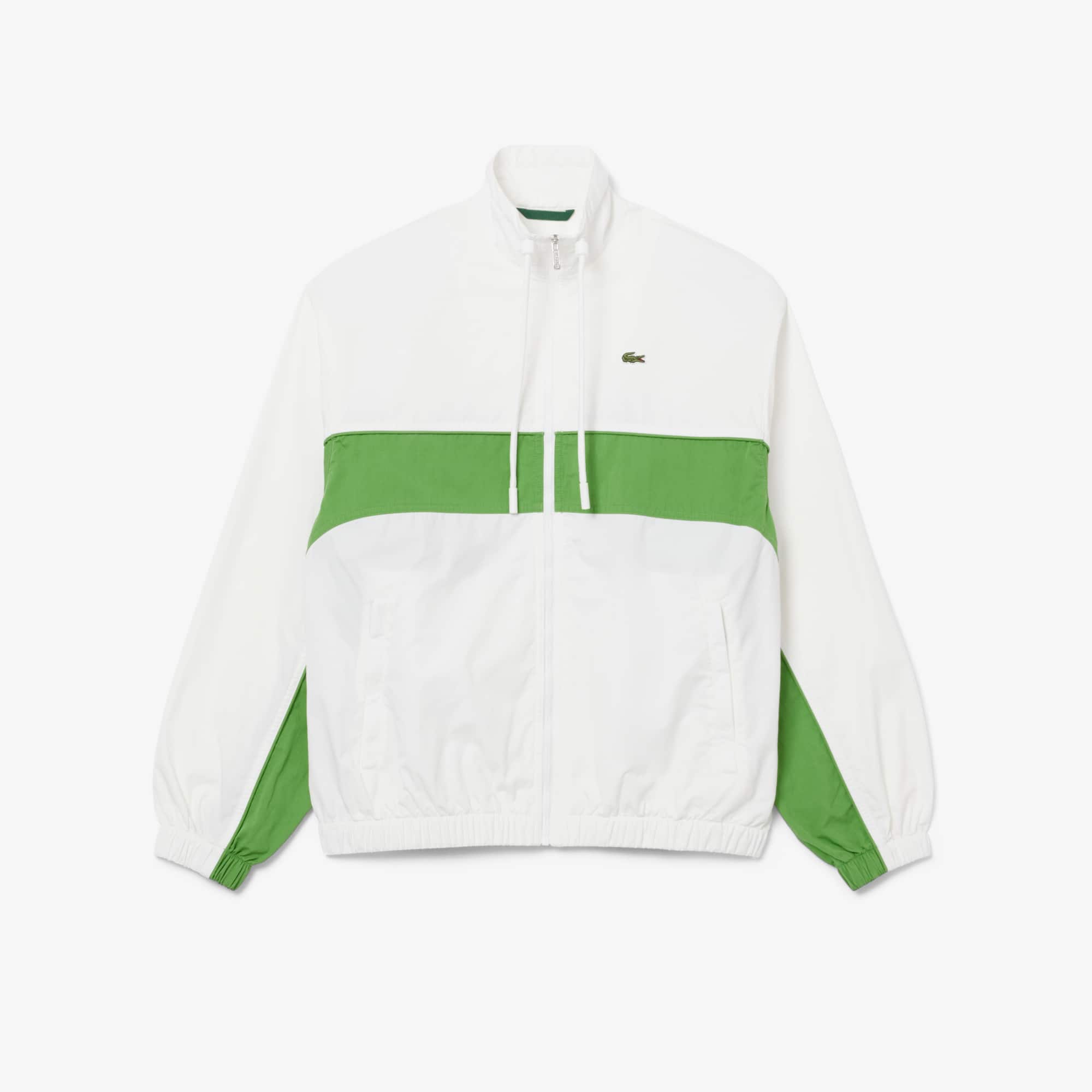 Relaxed Fit Zipped Cotton Twill Jacket - Blanc / Vert