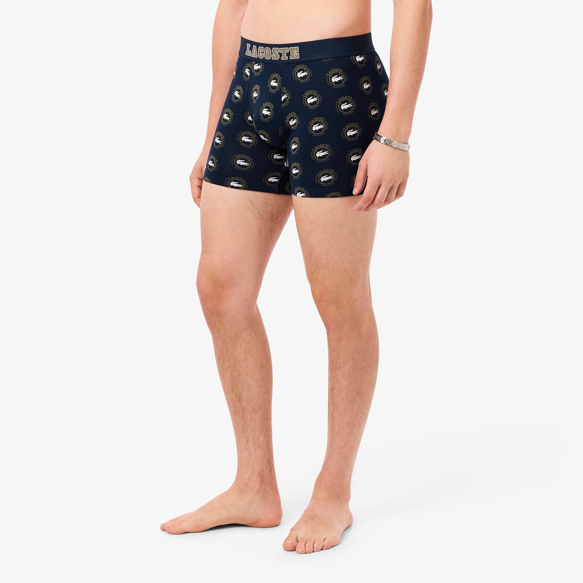 Men's Printed Stretch Cotton Boxer Briefs - Bleu Marine / Vert Kaki / Blanc
