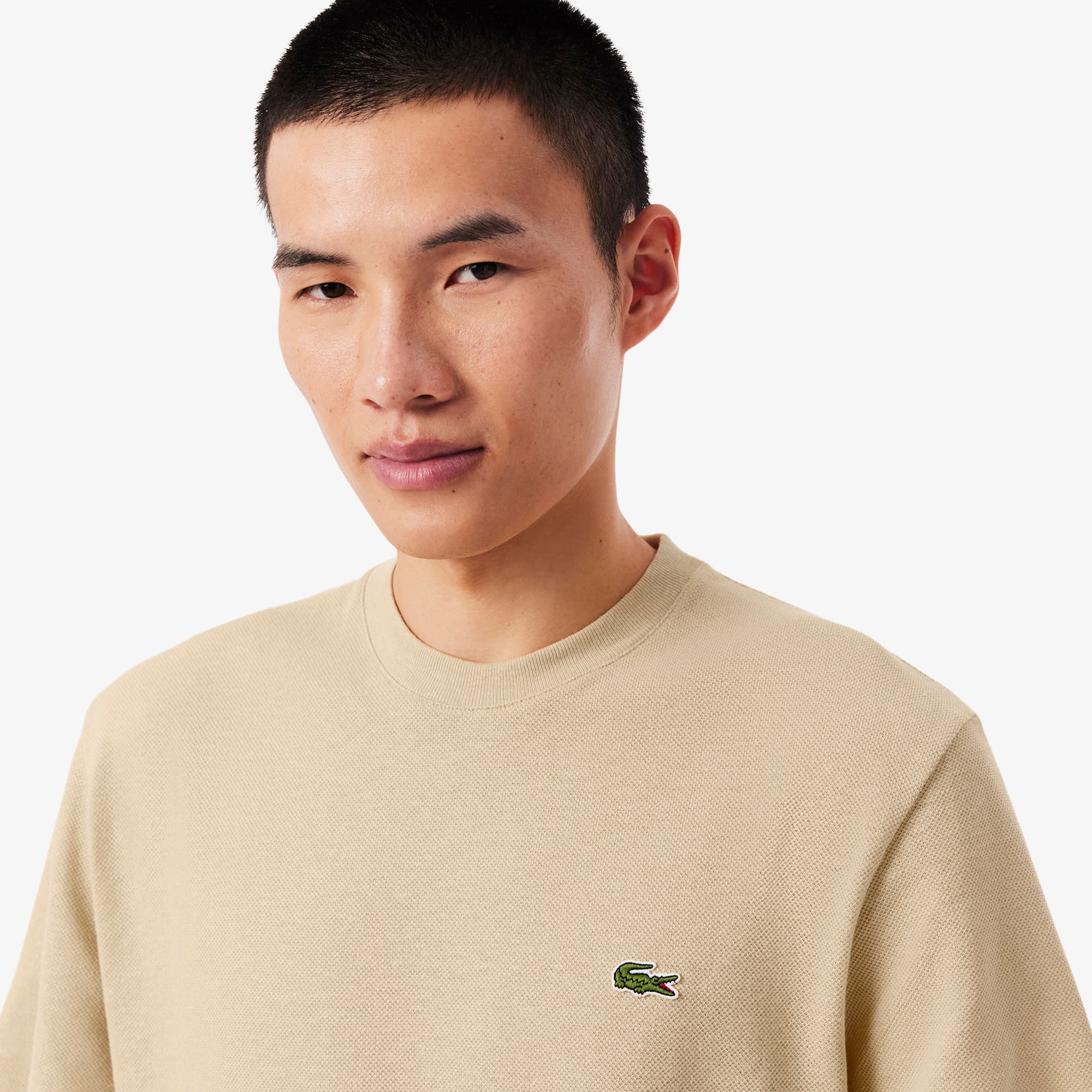 Heavy Cotton and Linen Piqué T-Shirt - Beige