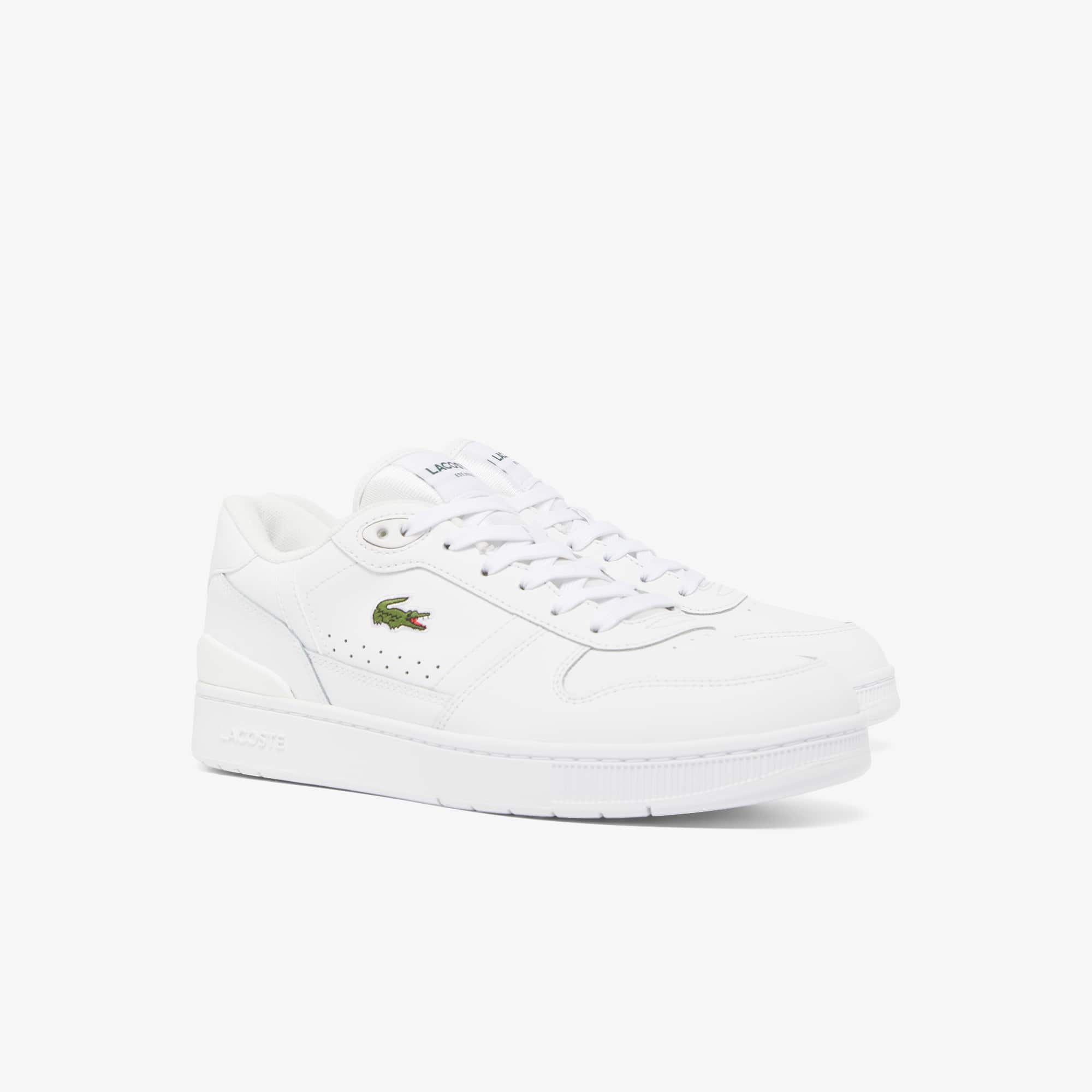 Men's T-Clip Set Leather Sneakers - WHITE/WHITE
