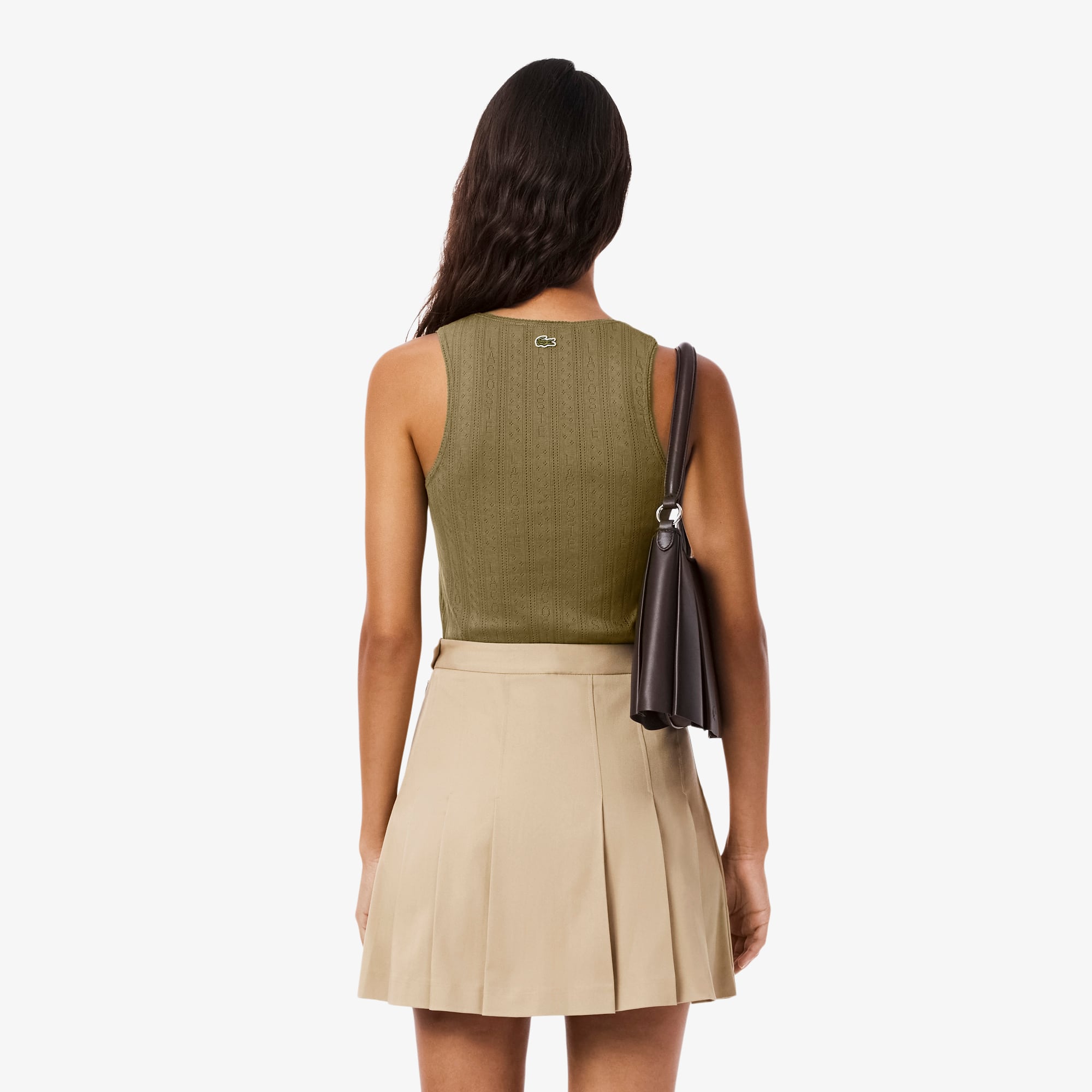 Women's Slim Fit Pointelle Knit Cotton Tank Top - Khaki Green