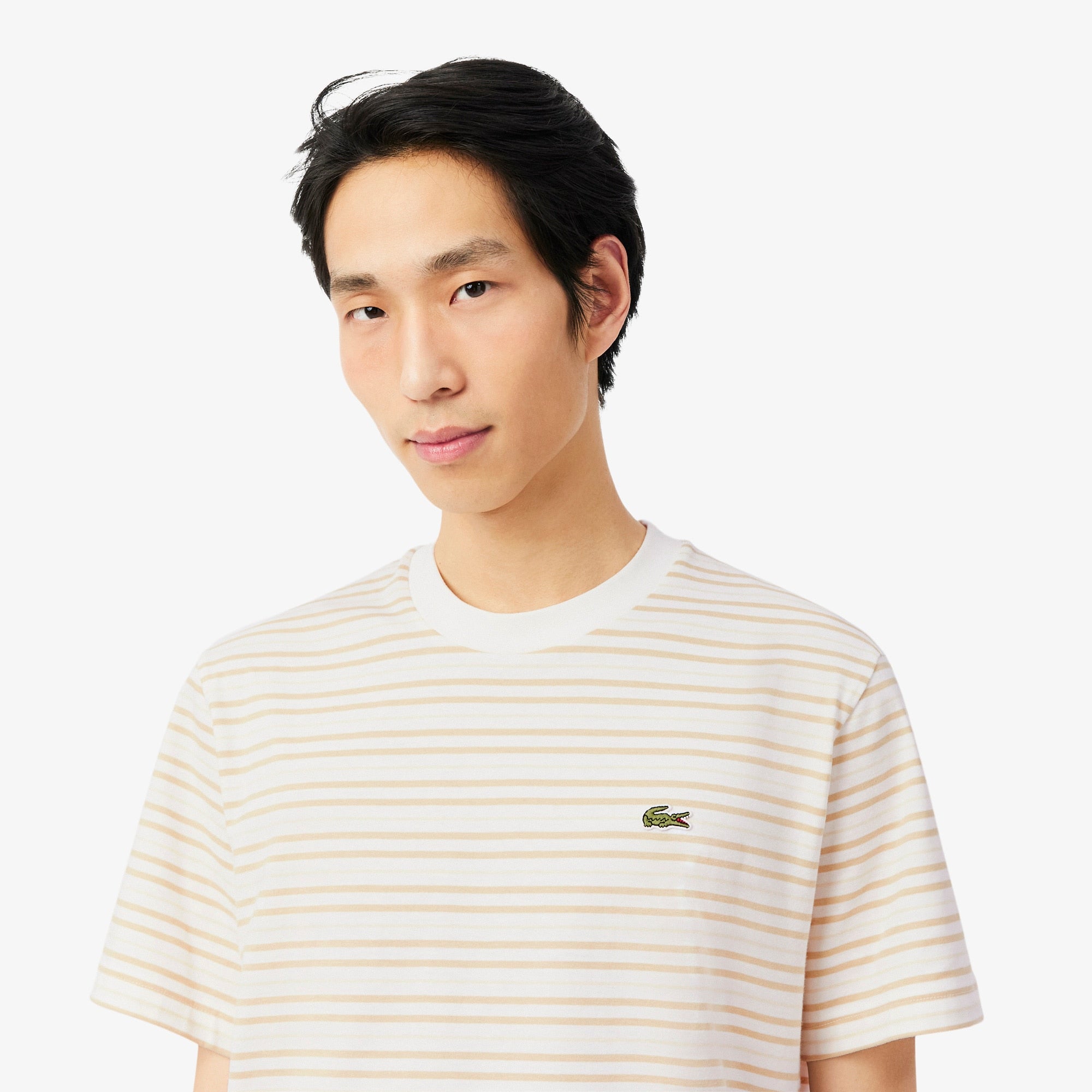 Striped Cotton T-Shirt - Beige / Blanc