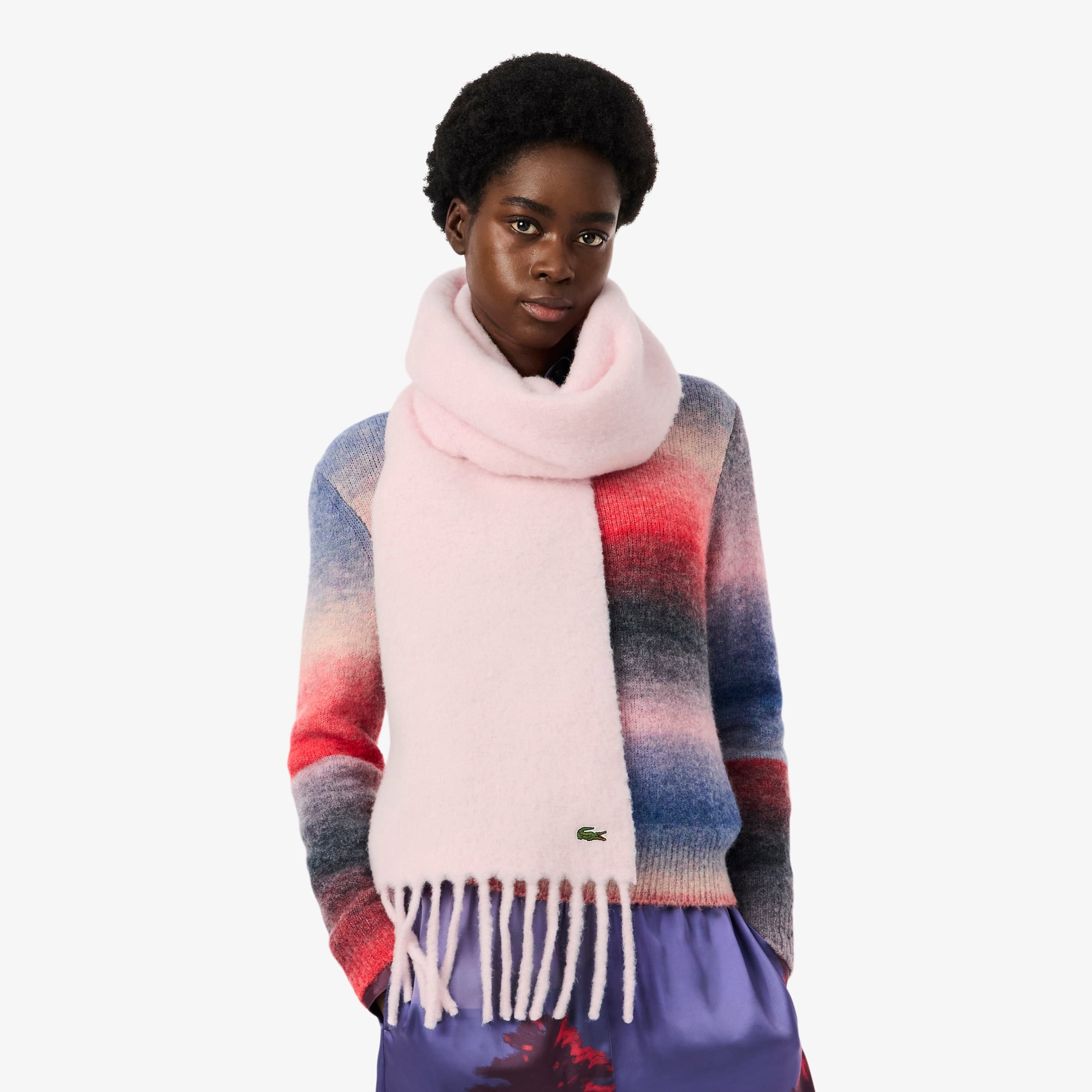 Women's Alpaca Blend Fringed Scarf - Light Pink