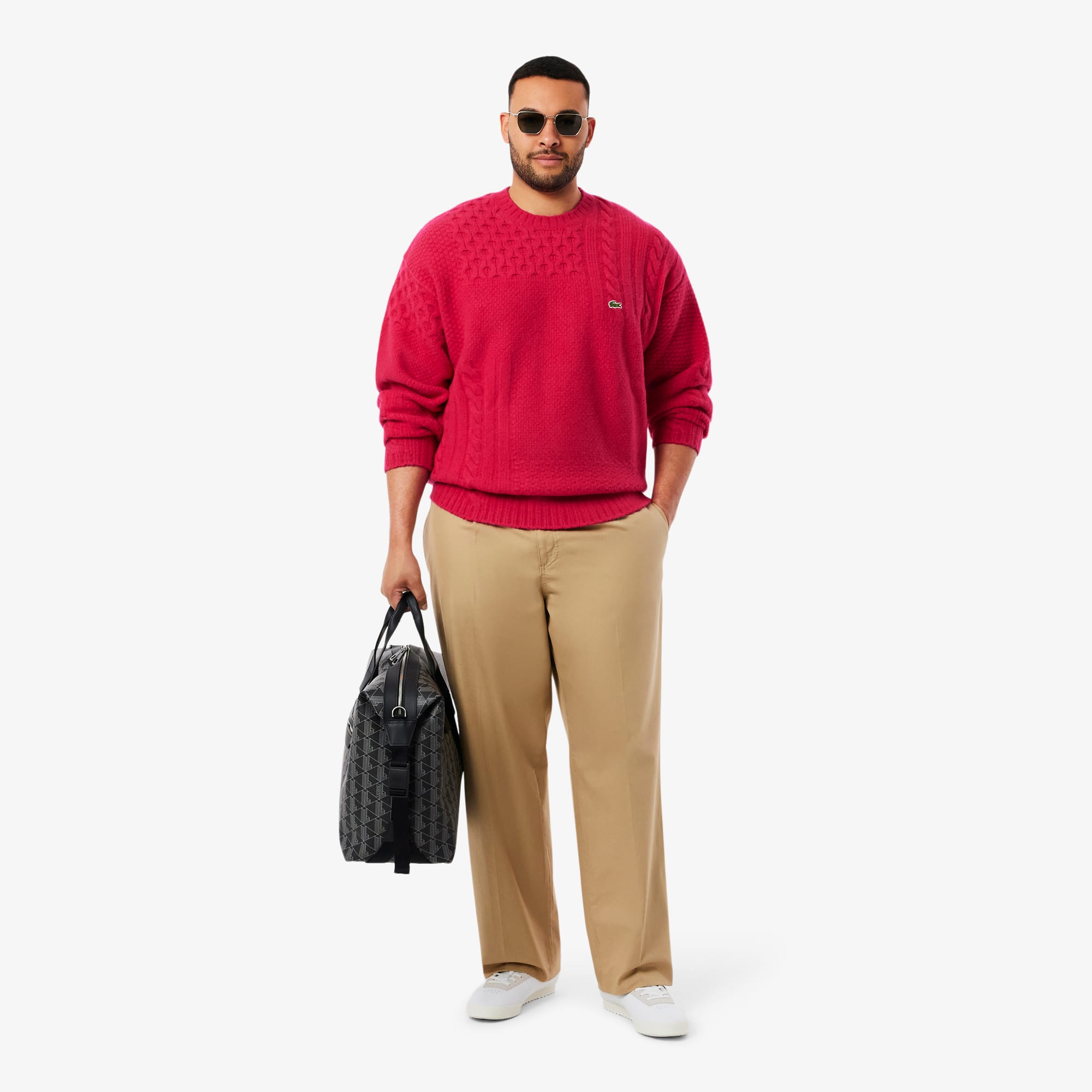 Men's Relaxed Fit Patchwork Effect Wool Sweater - Pink