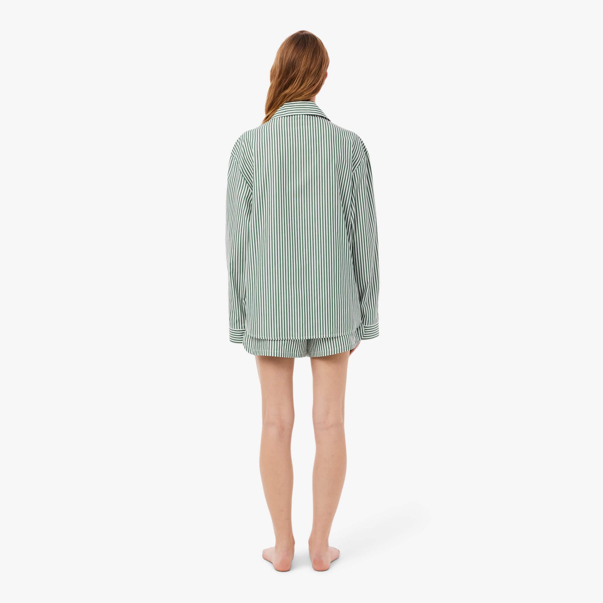 Oversized Striped Poplin Pajama Set - Green / White