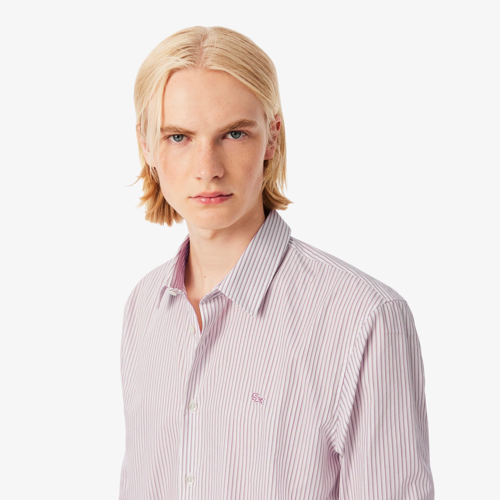 Men's Regular Fit Striped Button Down Shirt - Blanc / Bordeaux / Marron