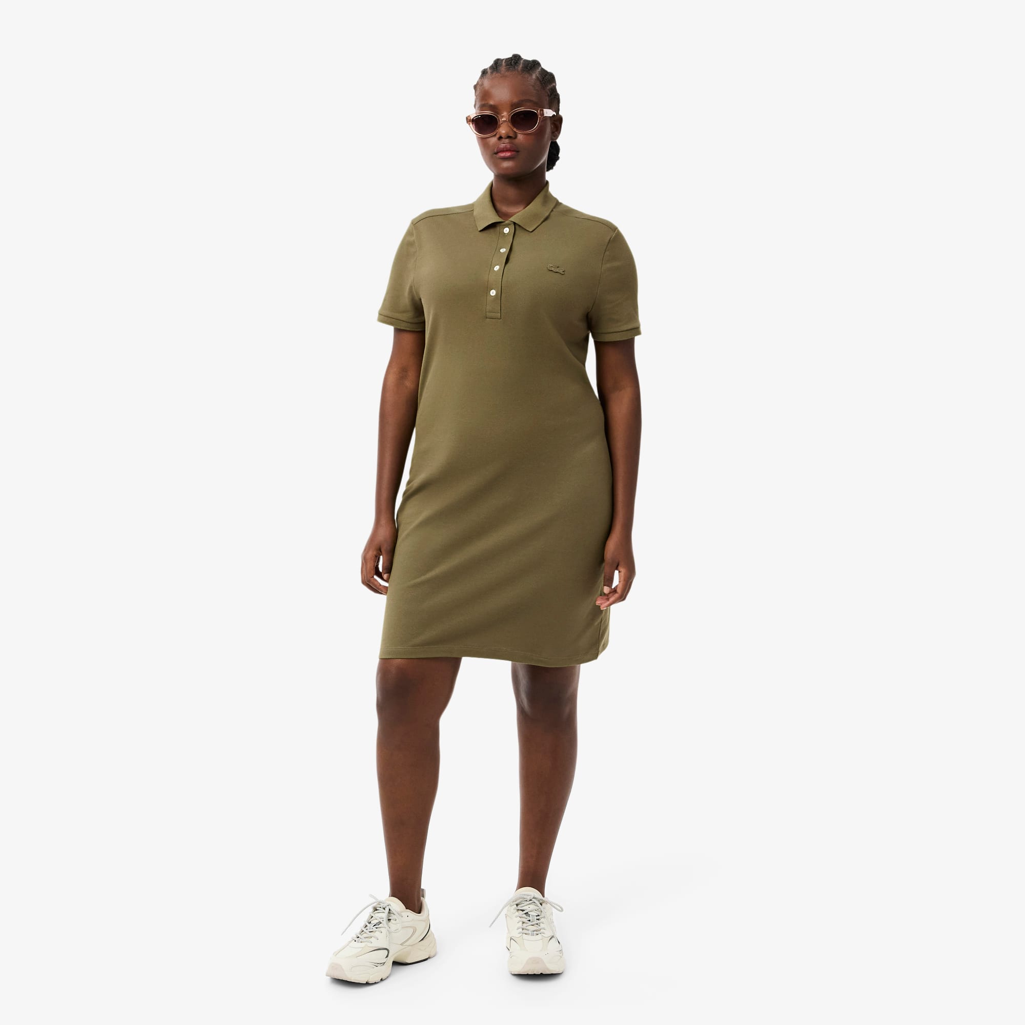 Women's Slim Fit Stretch Mini Piqué Polo Dress - Khaki Green