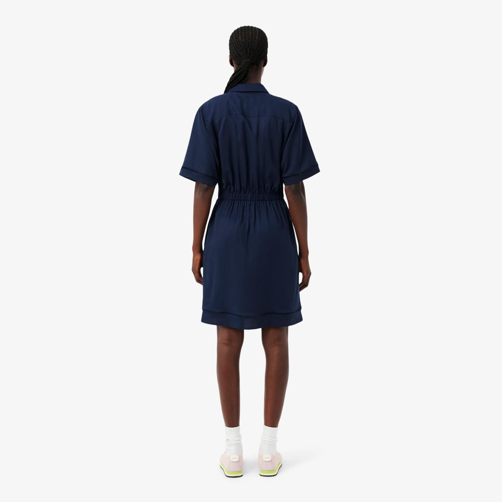 Fluid Linen Blend Shirt Dress - Navy Blue