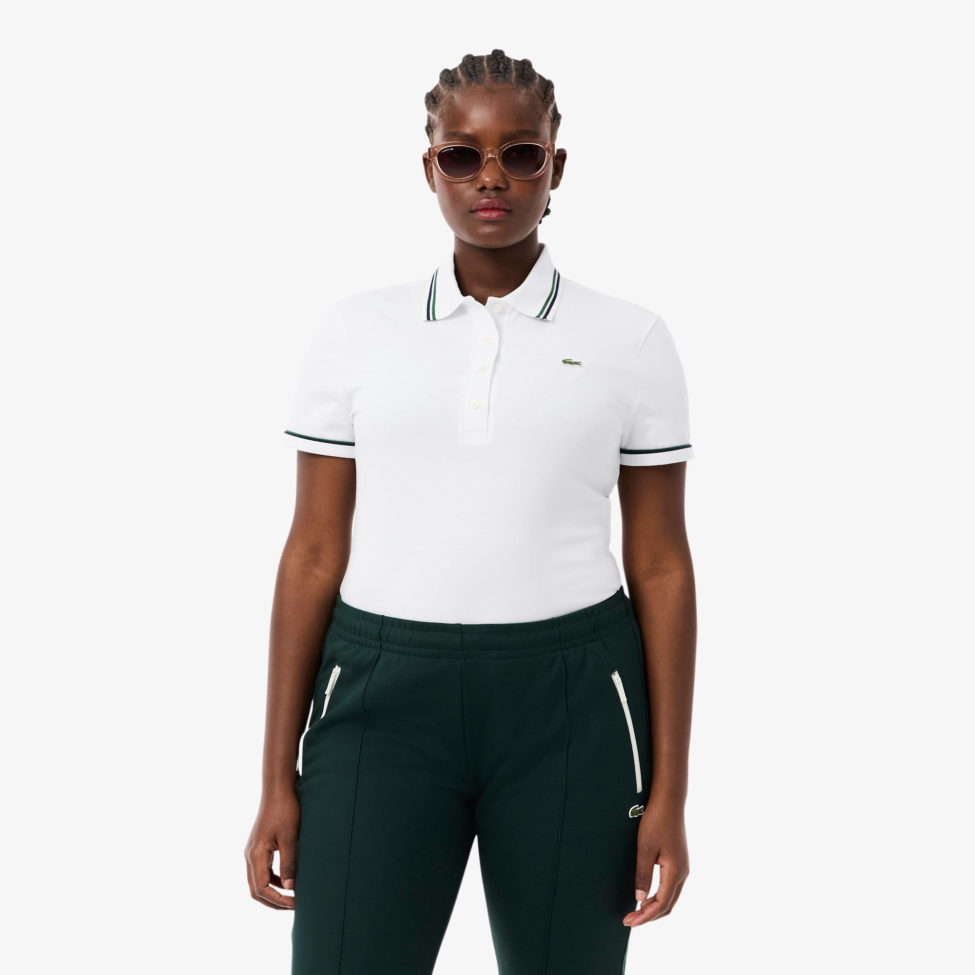 Women's L.12.D Slim Fit Trim Detail Polo - White / Navy Blue / Green