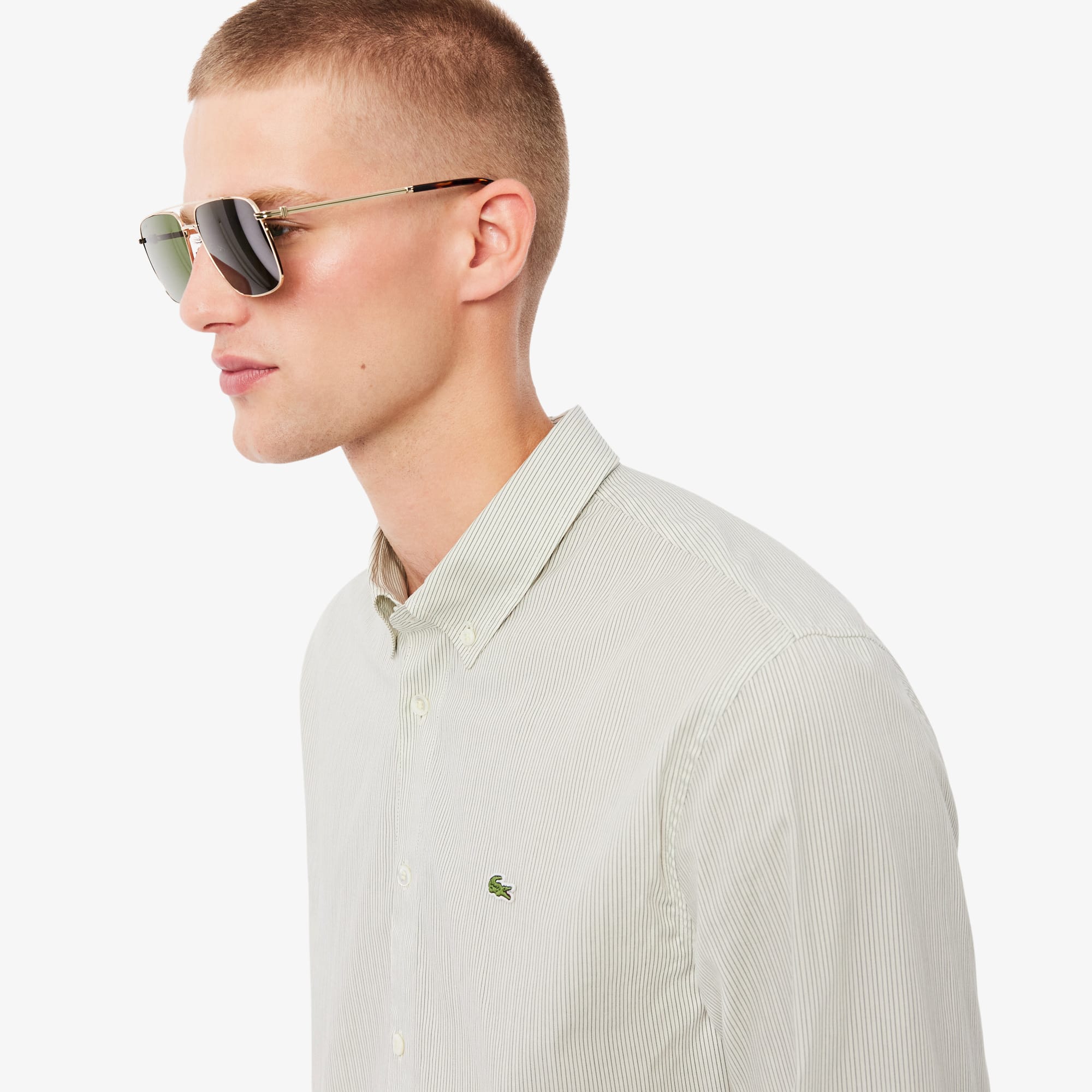 Men's Regular Fit Striped Button Down Shirt - White / Green