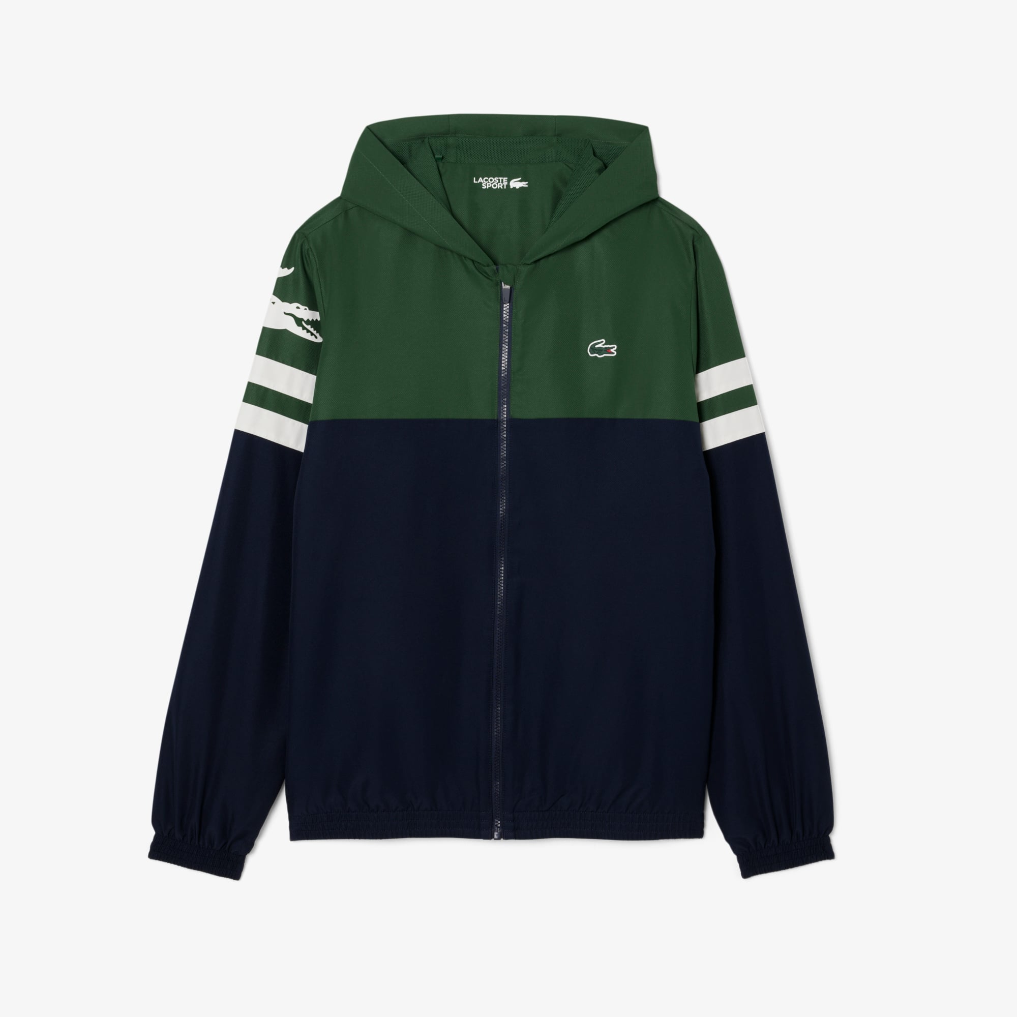 Men's Tennis Water-Repellent Hooded Jacket - Navy Blue / Green / White