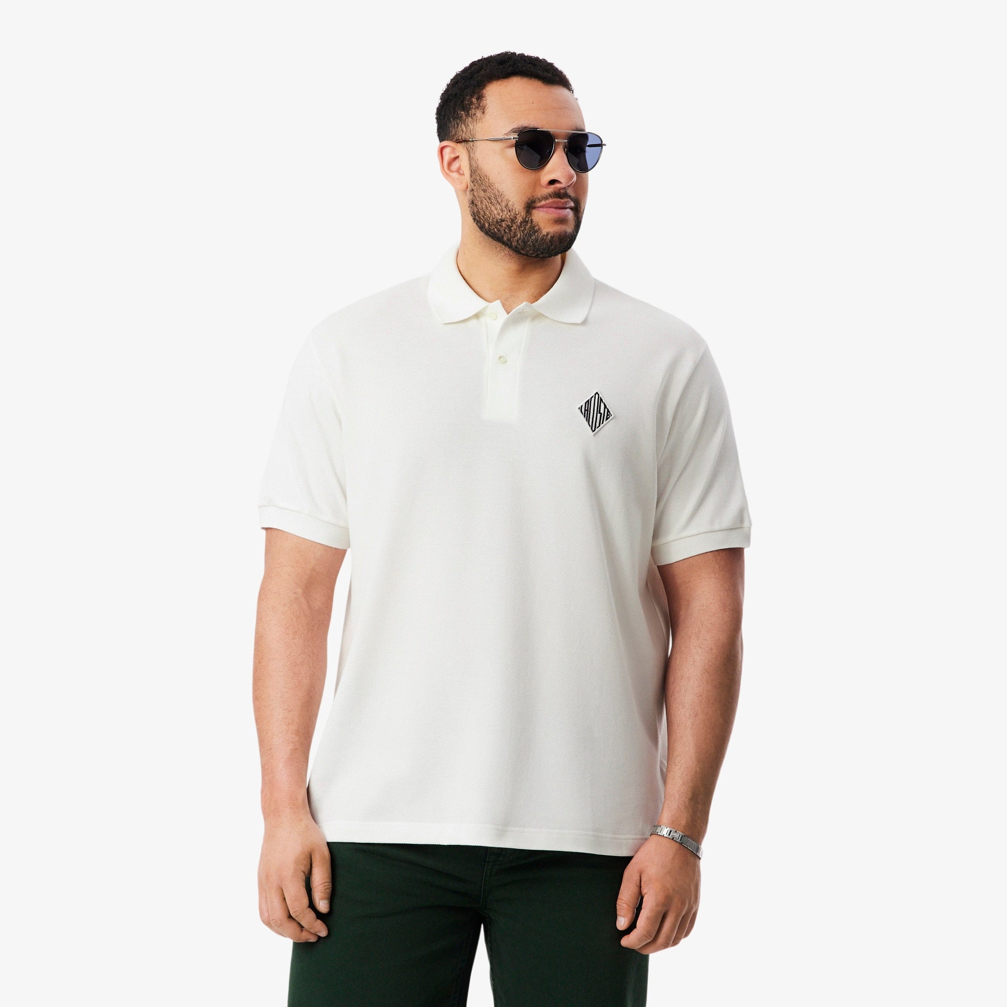 Classic Fit Badge Accent Piqué Polo - White