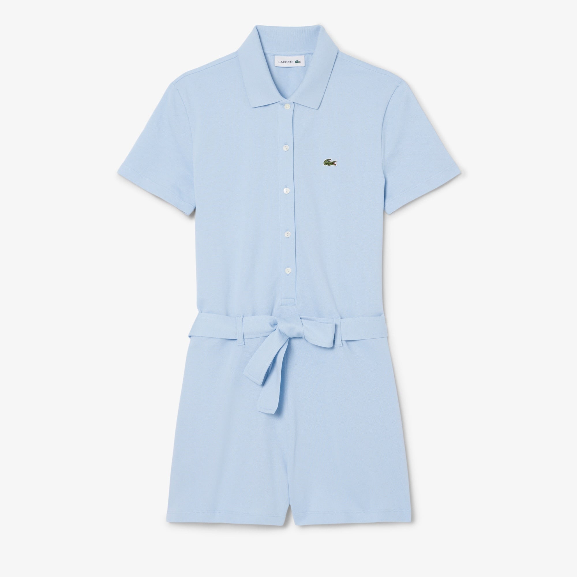 Stretch Piqué Polo Collar Romper - Light Blue
