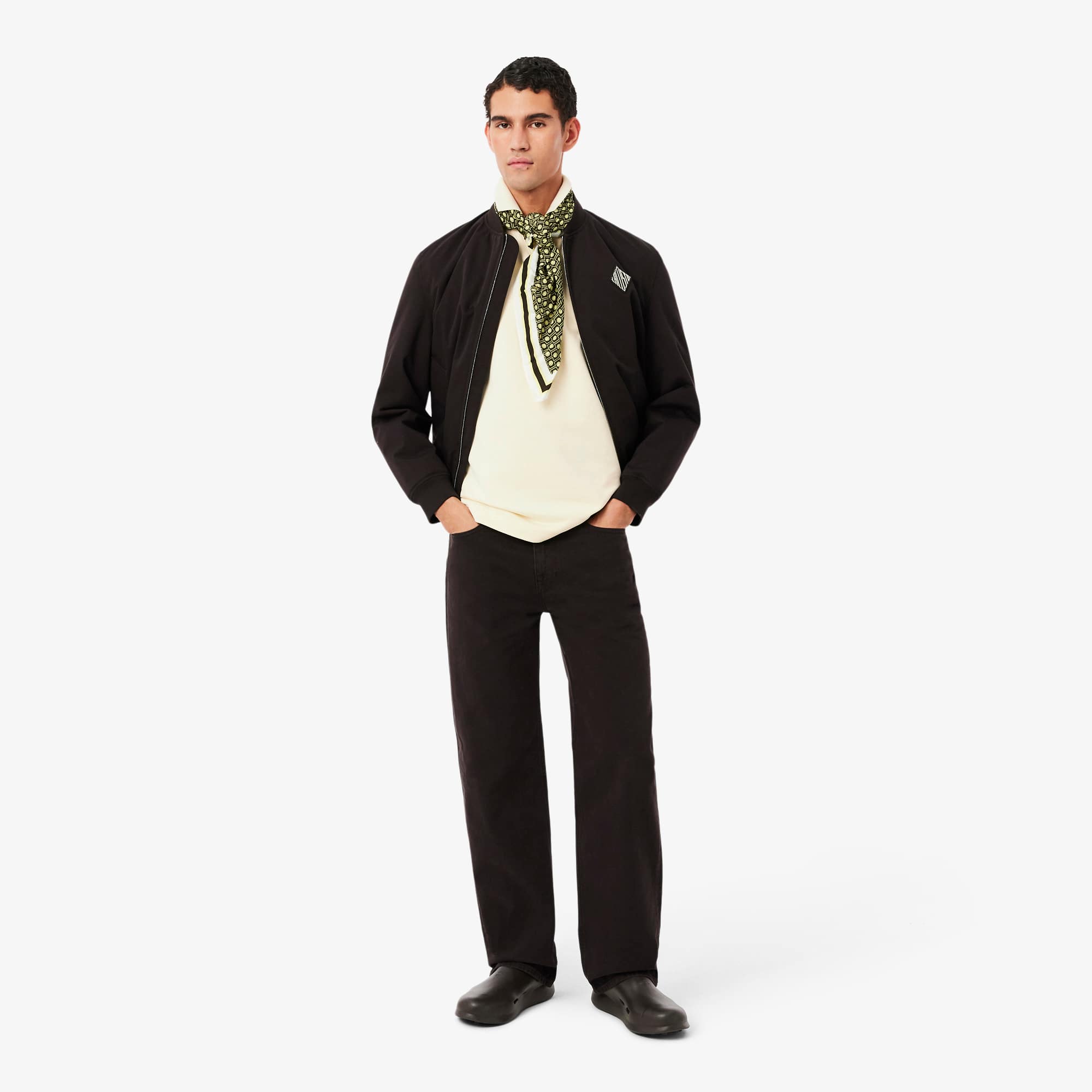 Loose Fit Badge Accent Fleece Polo - Lemon Beige