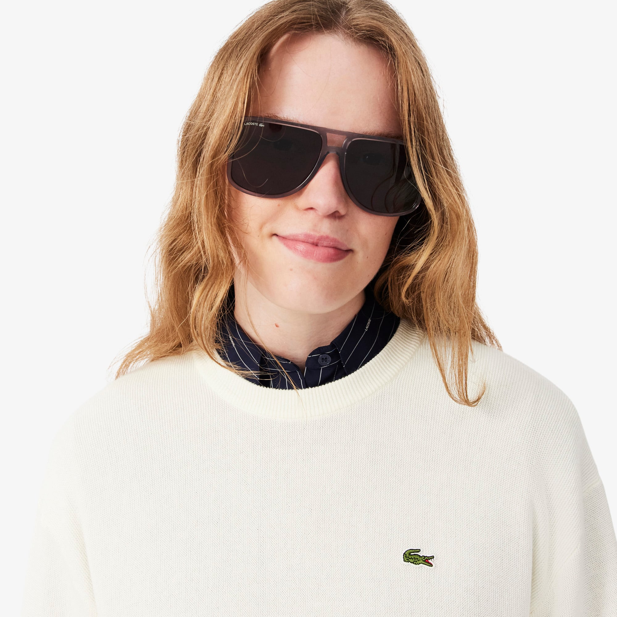 Women's Relaxed Fit Cotton Crew Neck Sweater - White