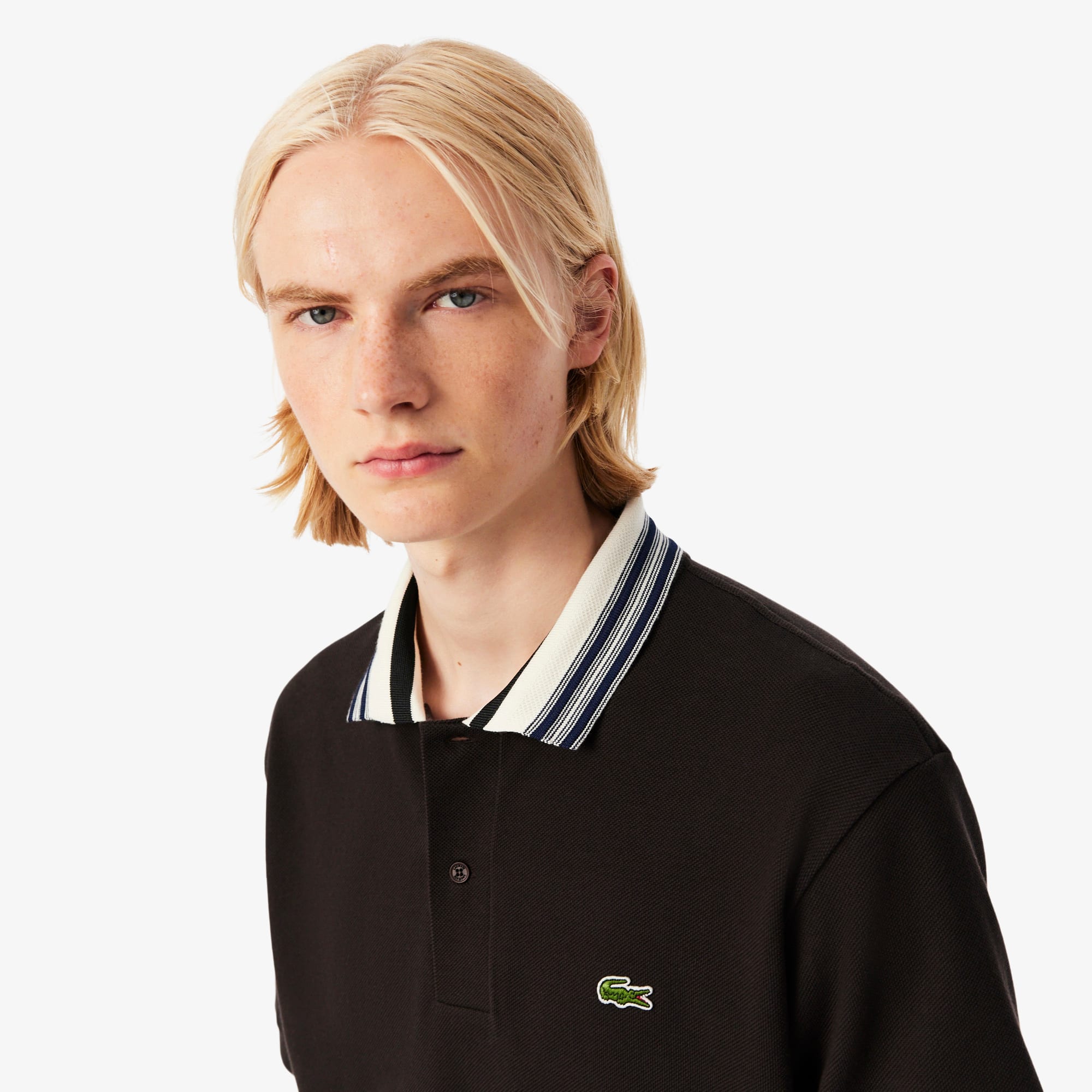 Men's Made In France Classic Fit Stripe Collar Polo - Brown