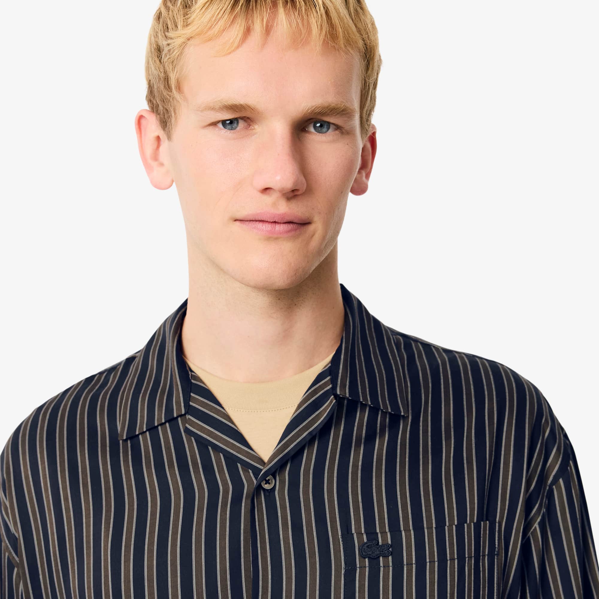 Men's Relaxed Fit Striped Lyocell Shirt - Navy Blue / Green