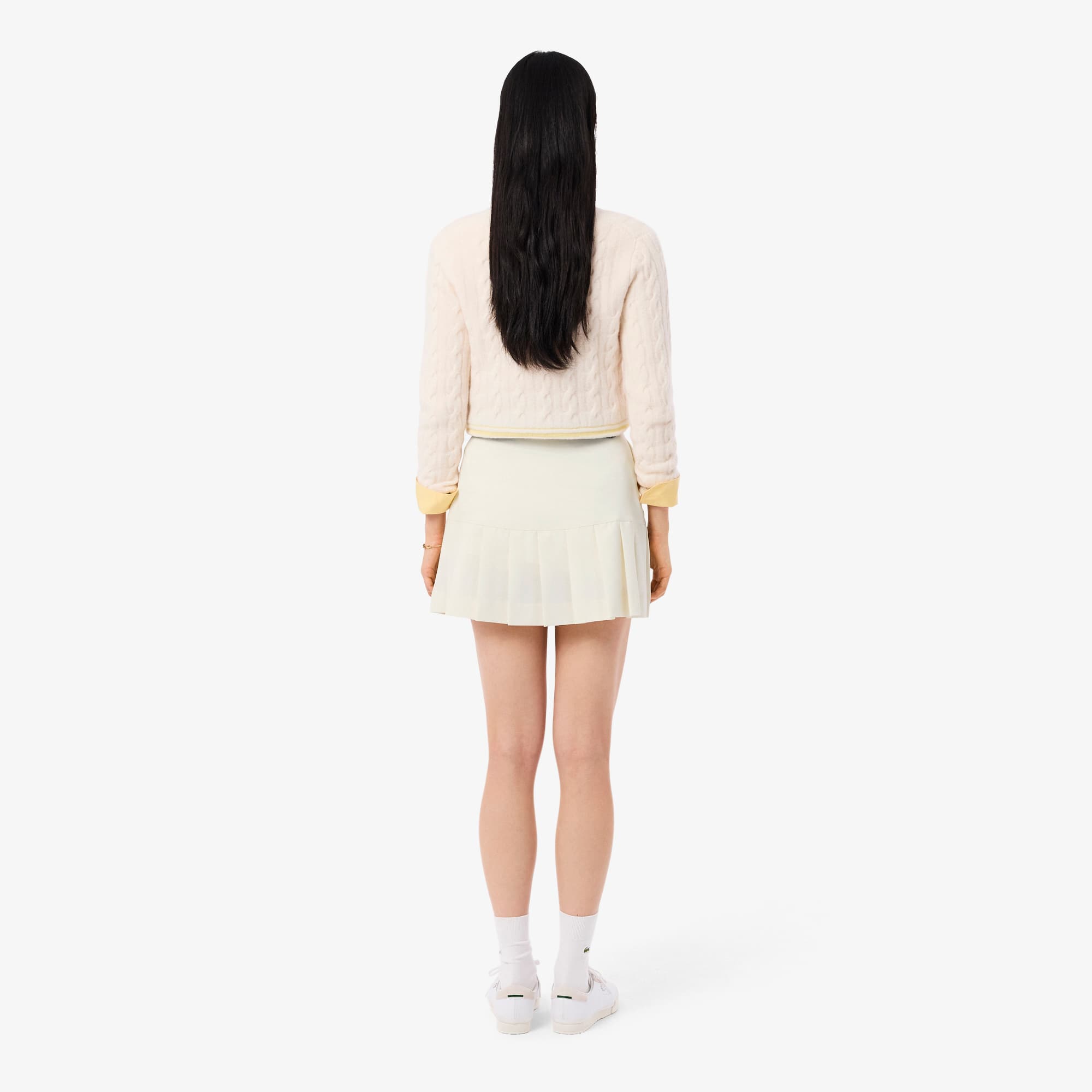 Women's Short Pleated Wool Blend Skirt - Cream
