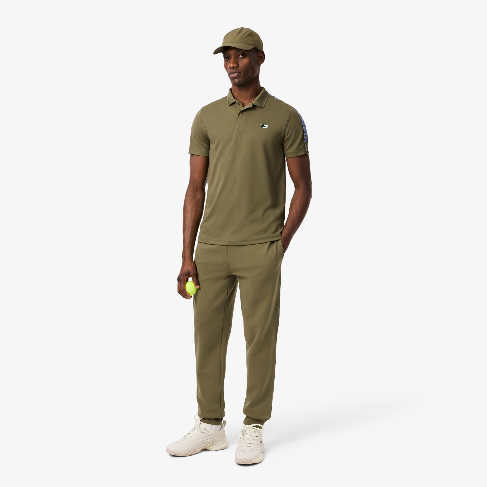 Men's Ultra Dry Branded Stripe Tennis Polo - Khaki Green