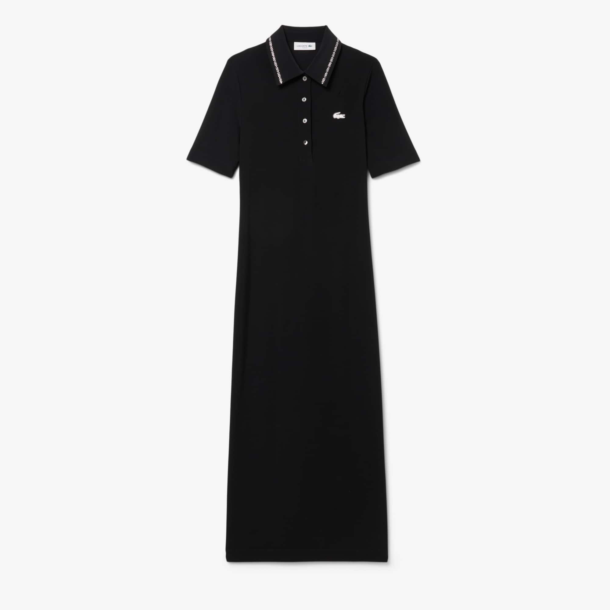 Women's Slim Fit Diamanté Polo Collar Dress - Black