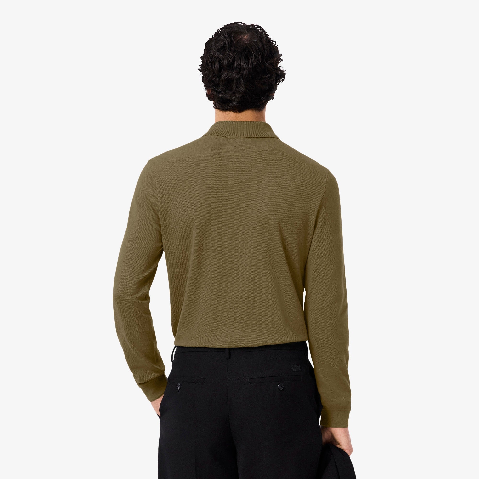 Men's Slim Fit Long Sleeve Polo - Khaki Green