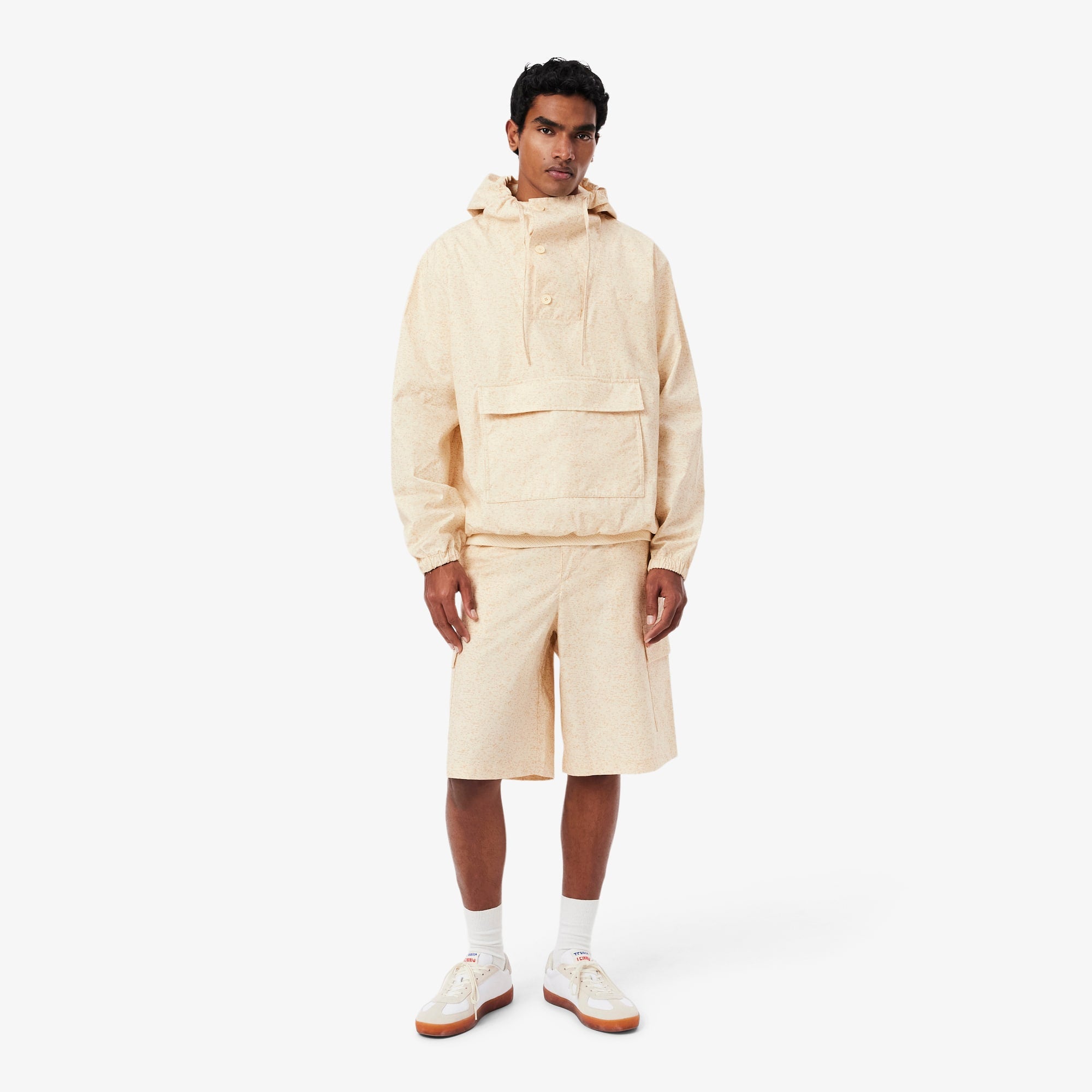 Straight Fit Printed Bermuda Cargo Shorts - Beige