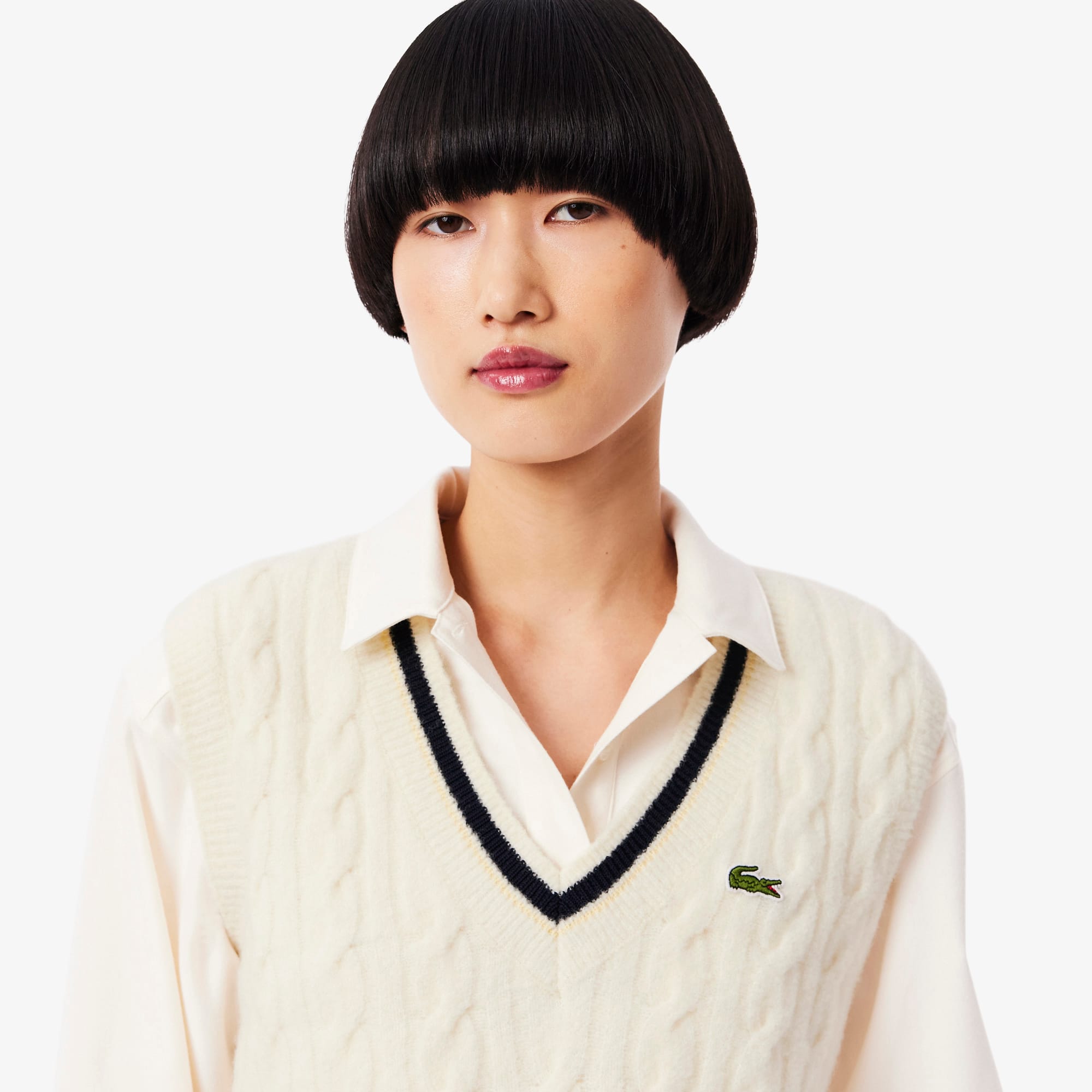 Women's Cable Knit Wool Sweater Vest - Cream