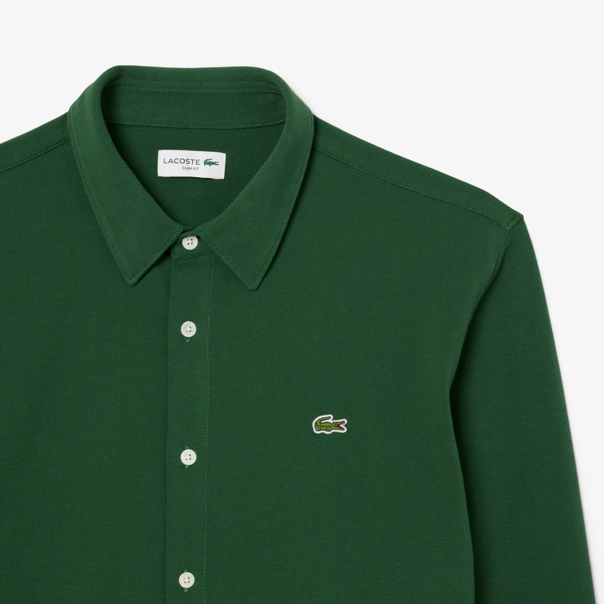 Men's Slim Fit Cotton Piqué Shirt - Pine green