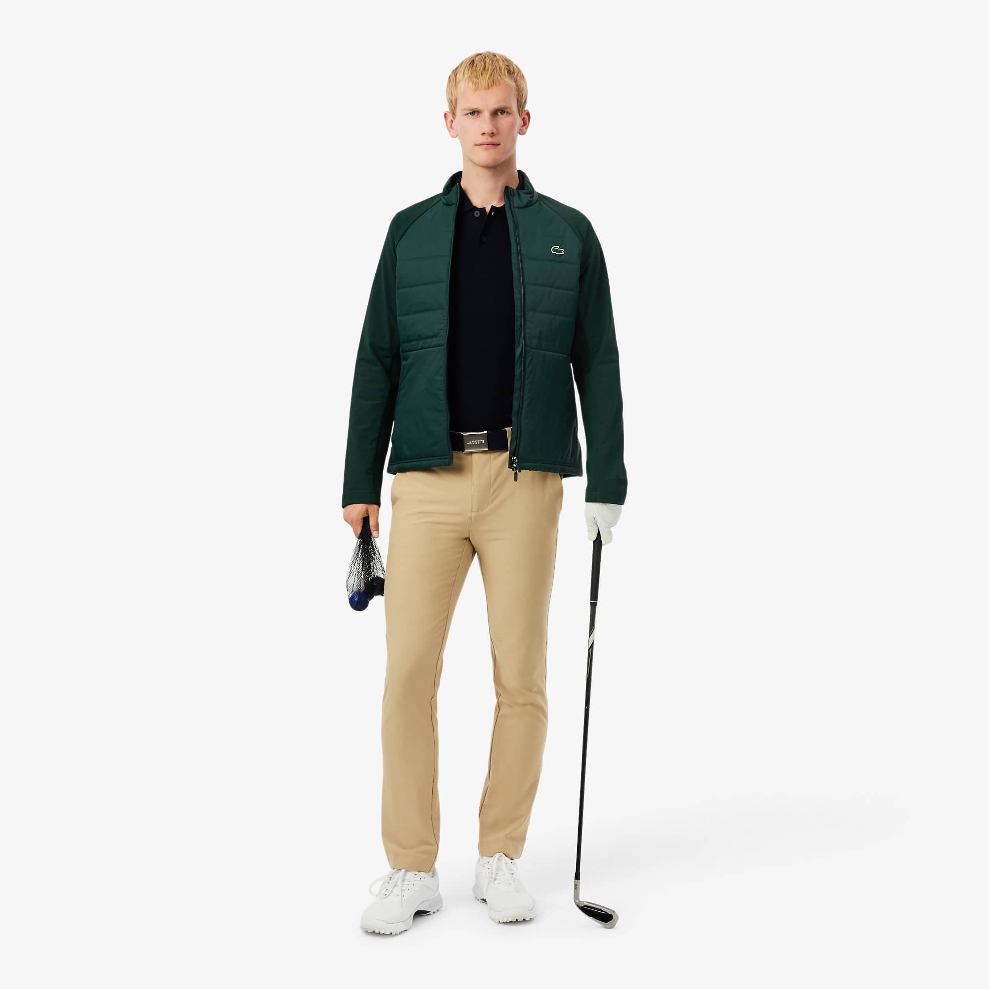 Men's High-Neck Quilted Golf Jacket - Green