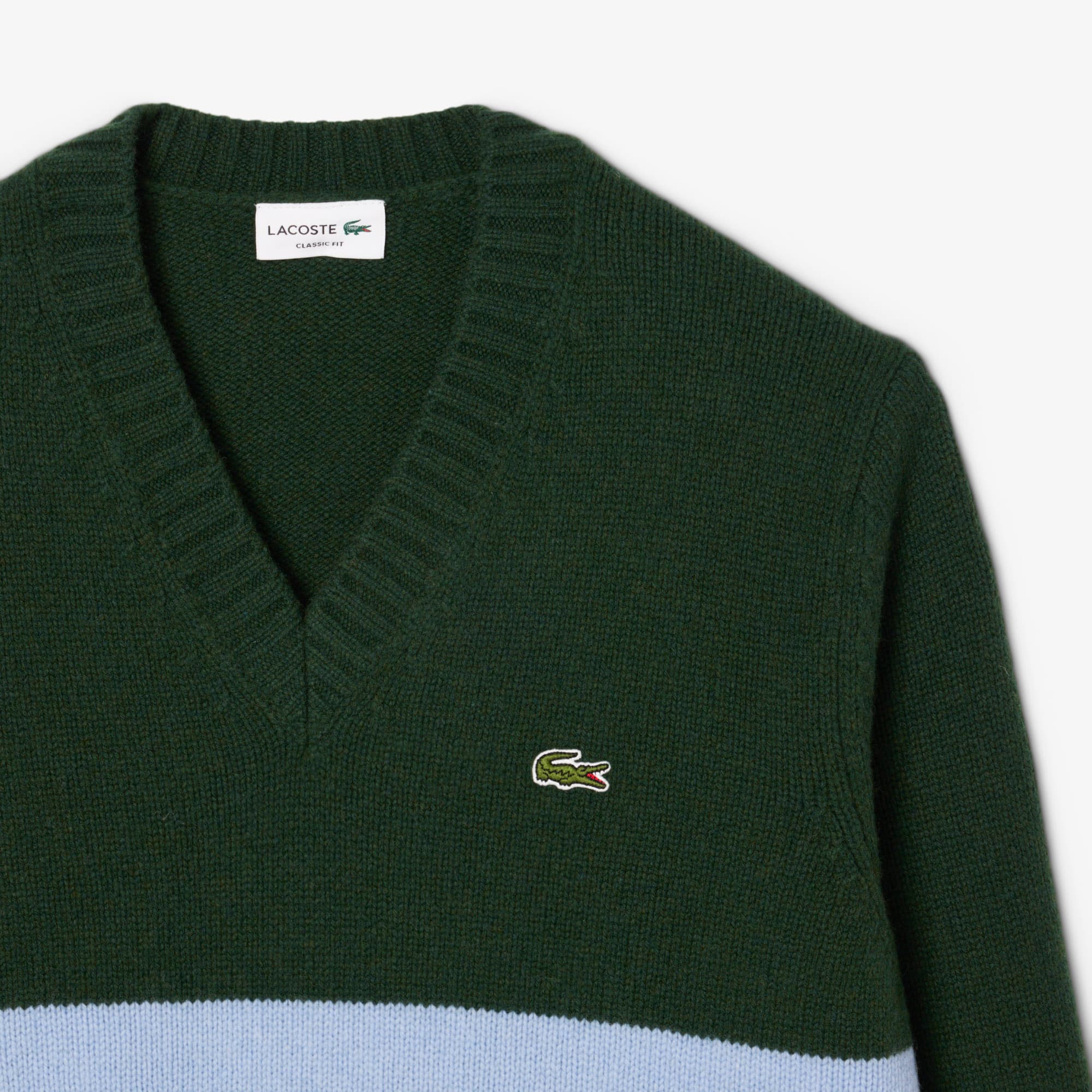 Men's Striped Wool V-Neck Sweater - Vert / Bleu