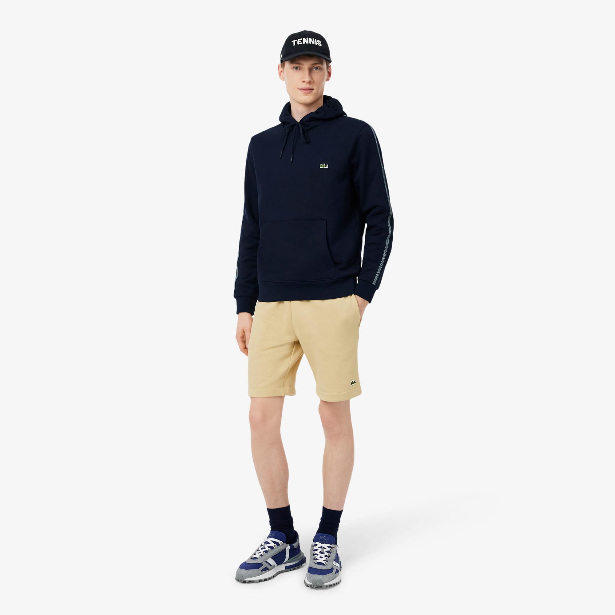 Logo Stripe Zipped Hoodie - Navy Blue