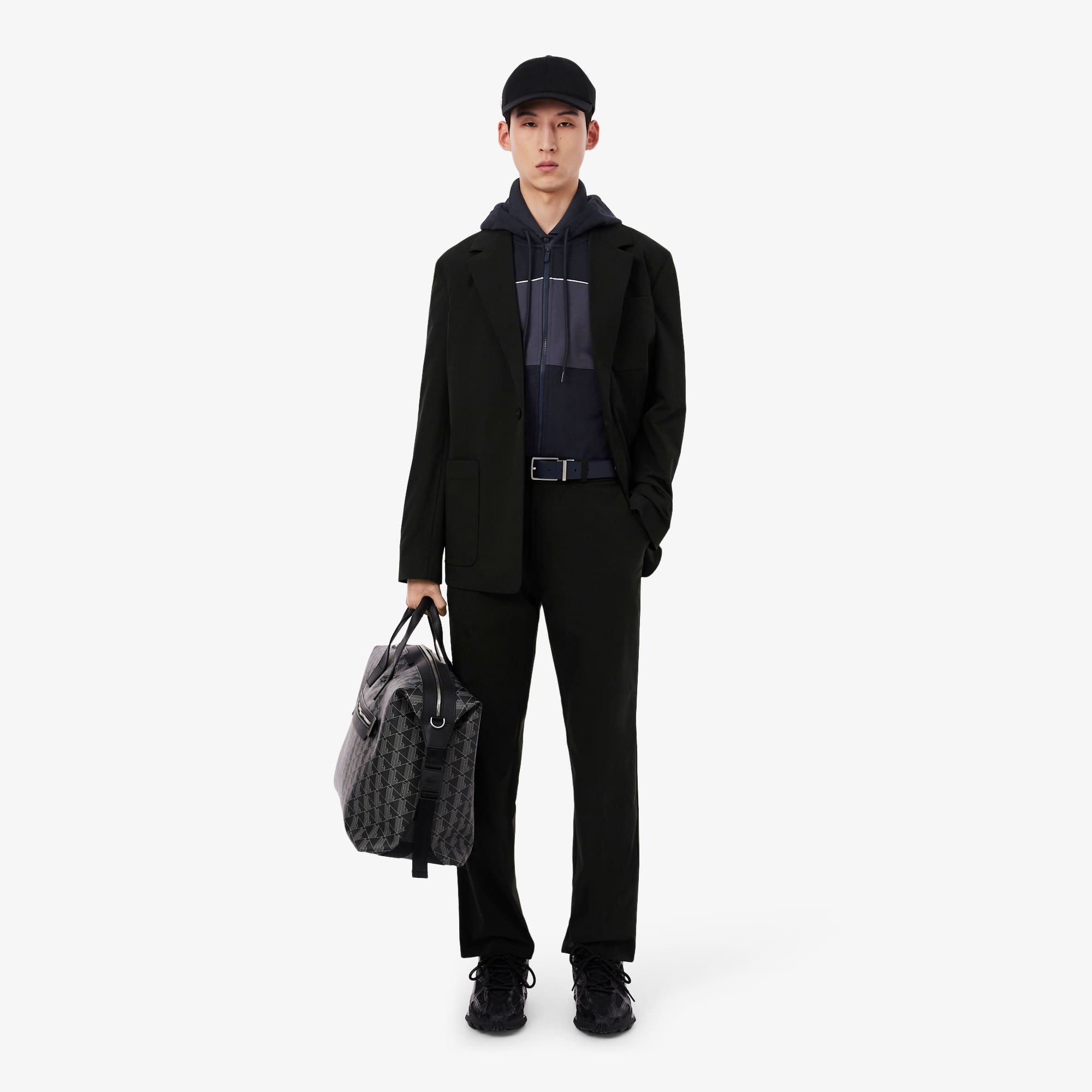 Colorblock Zipped Hoodie - Noir / Gris Fonce