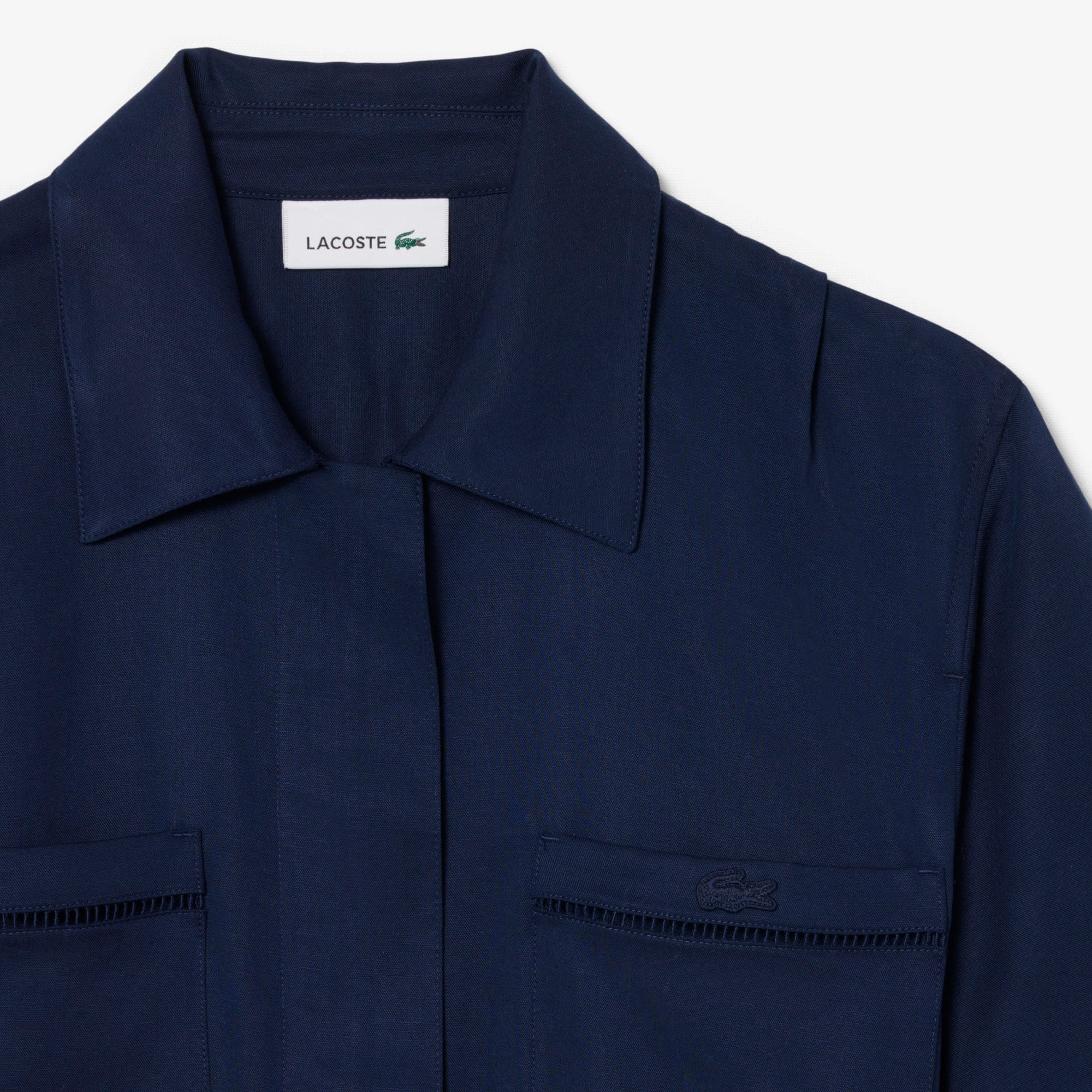 Fluid Linen Blend Shirt Dress - Navy Blue