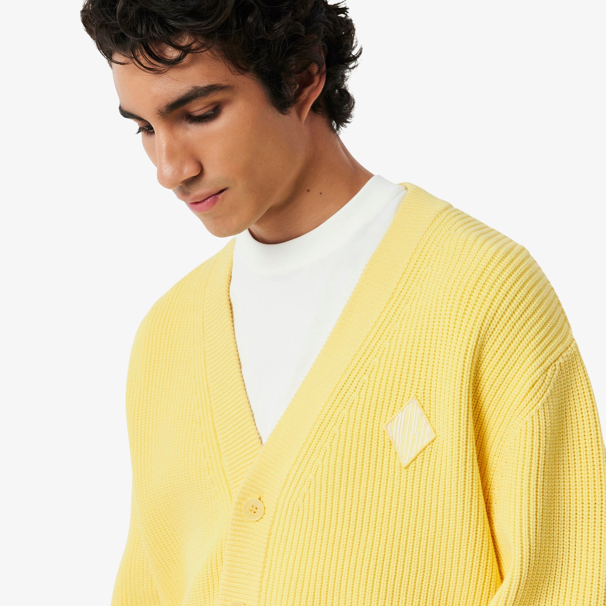 Relaxed Fit Ribbed Cotton Cardigan - Pastel yellow