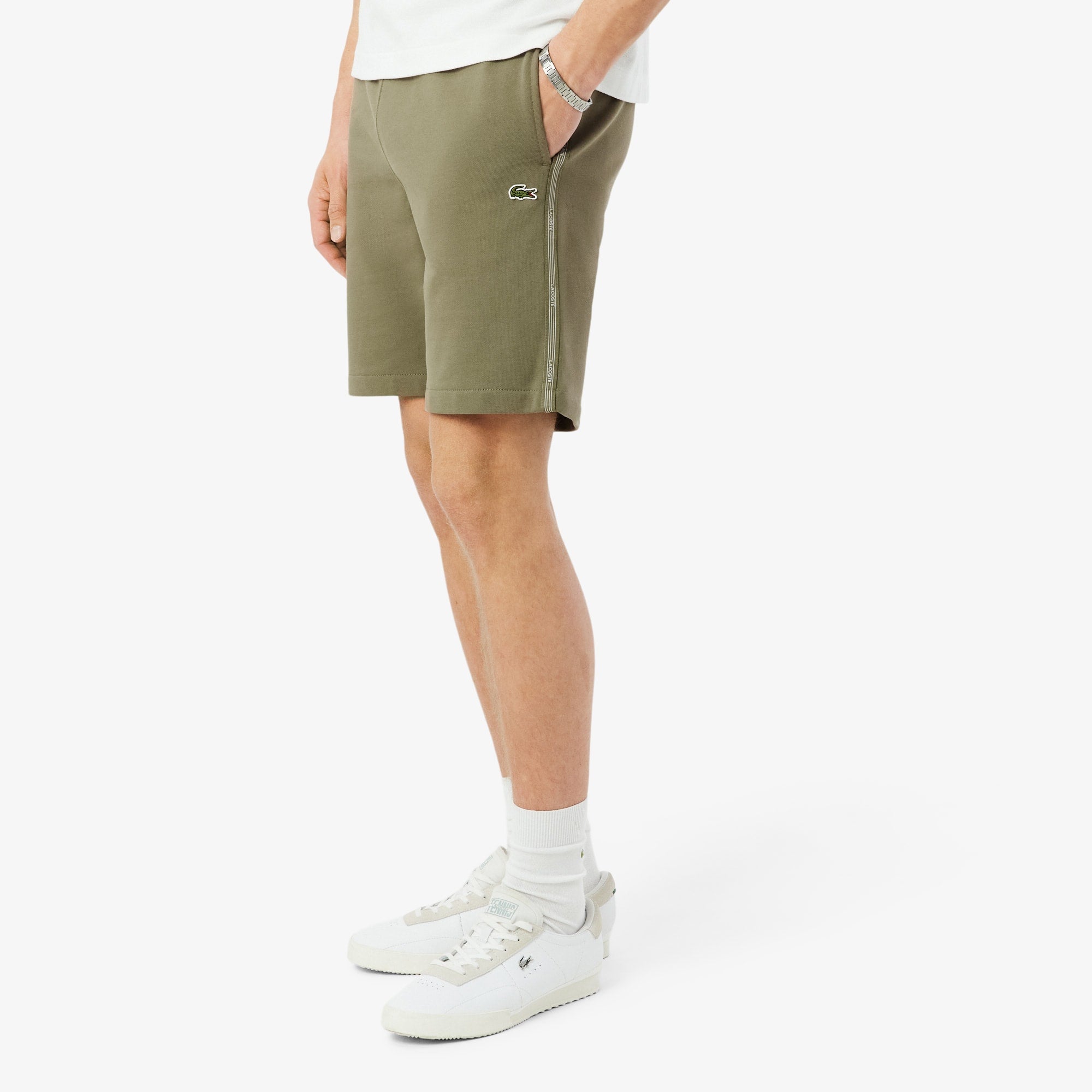 Regular Fit Logo Stripe Fleece Shorts - Khaki Green