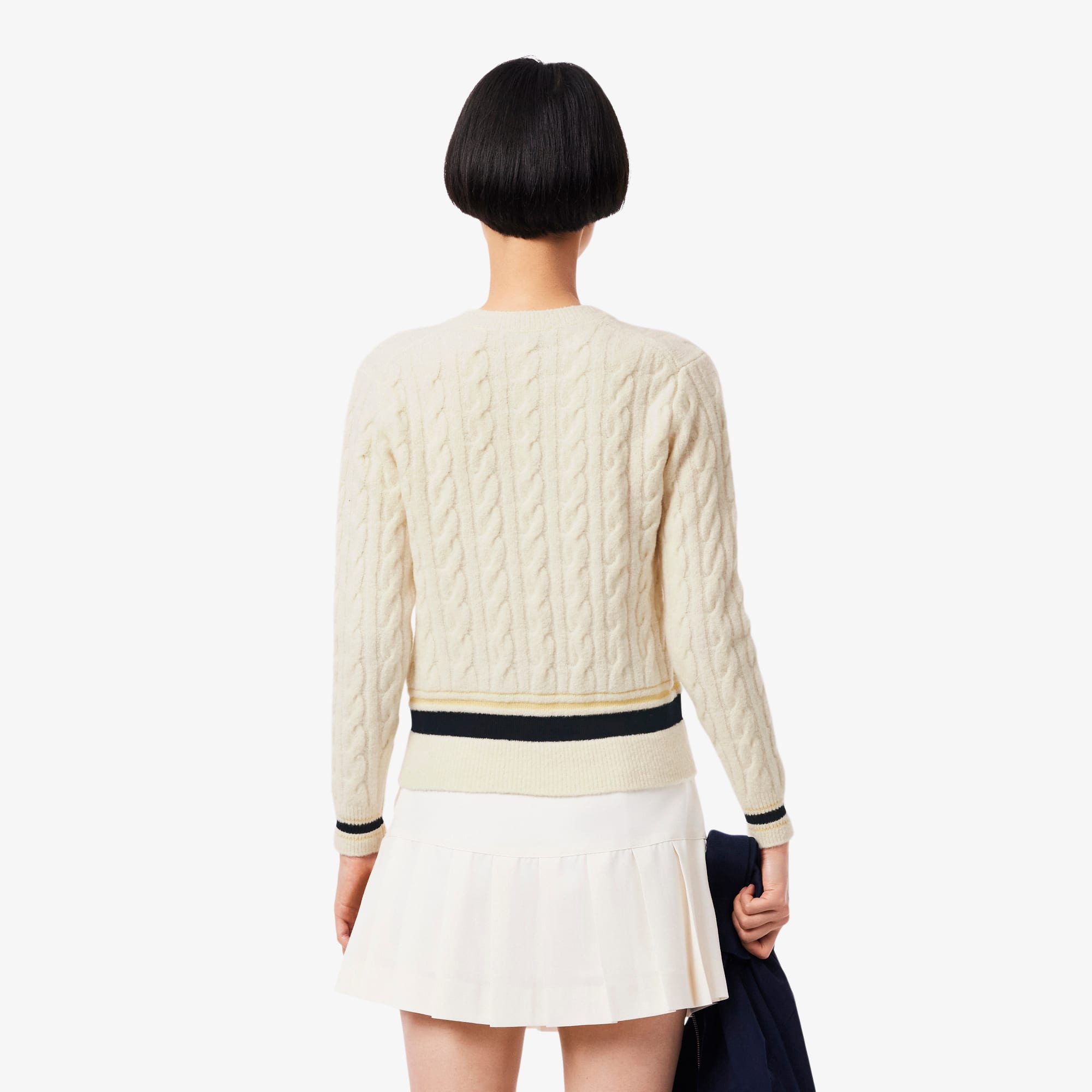 Women's Cable Knit Wool Sweater - Cream