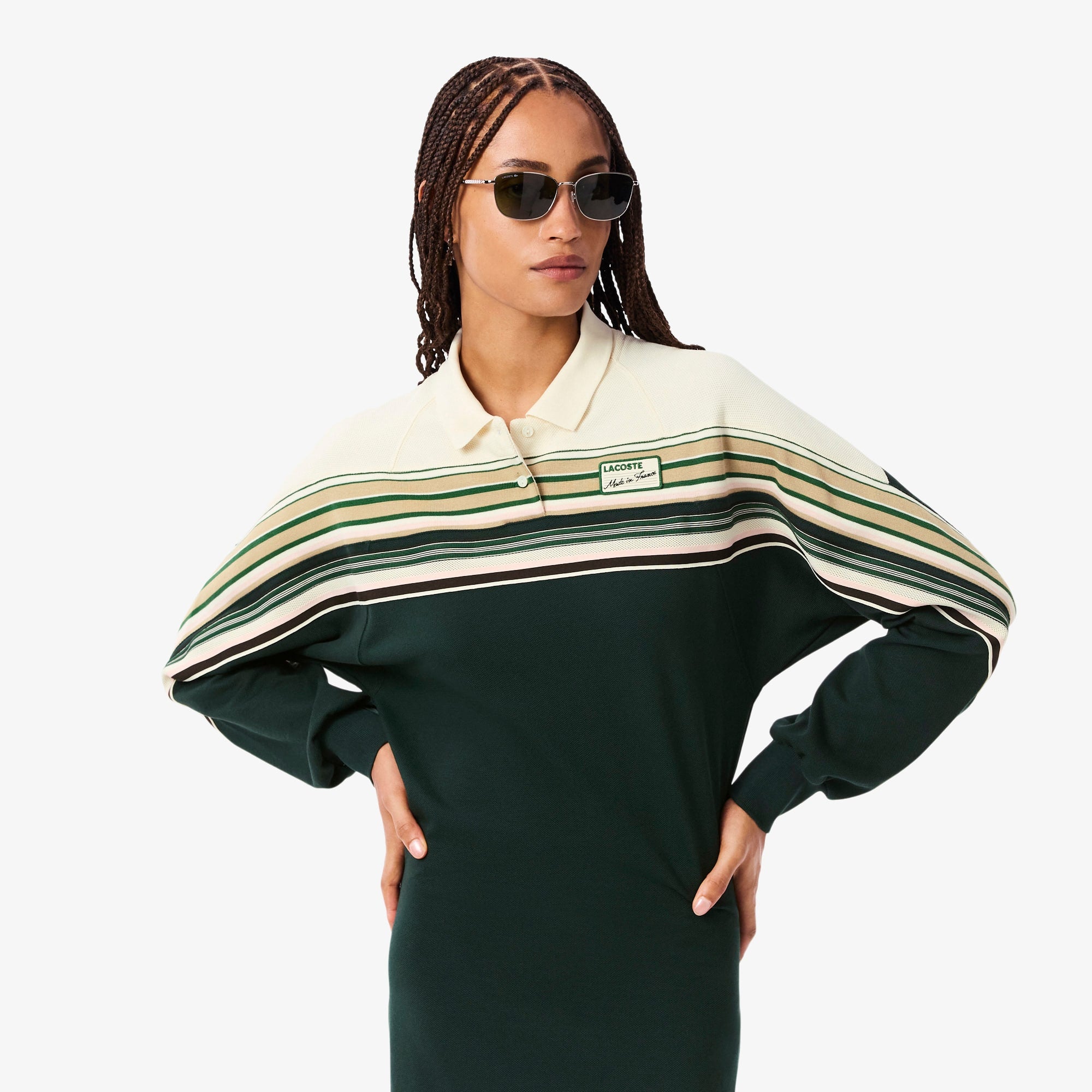 Women's Slim Fit Made In France Piqué Dress - Green / White