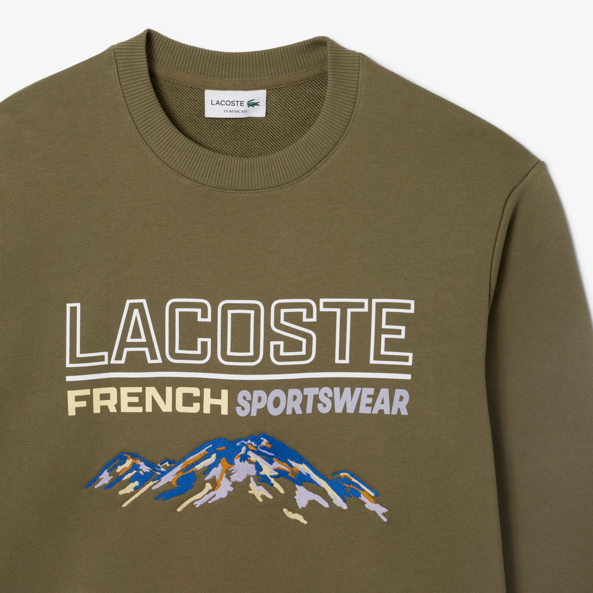 Men's Embroidered Motif Fleece Sweatshirt - Khaki Green