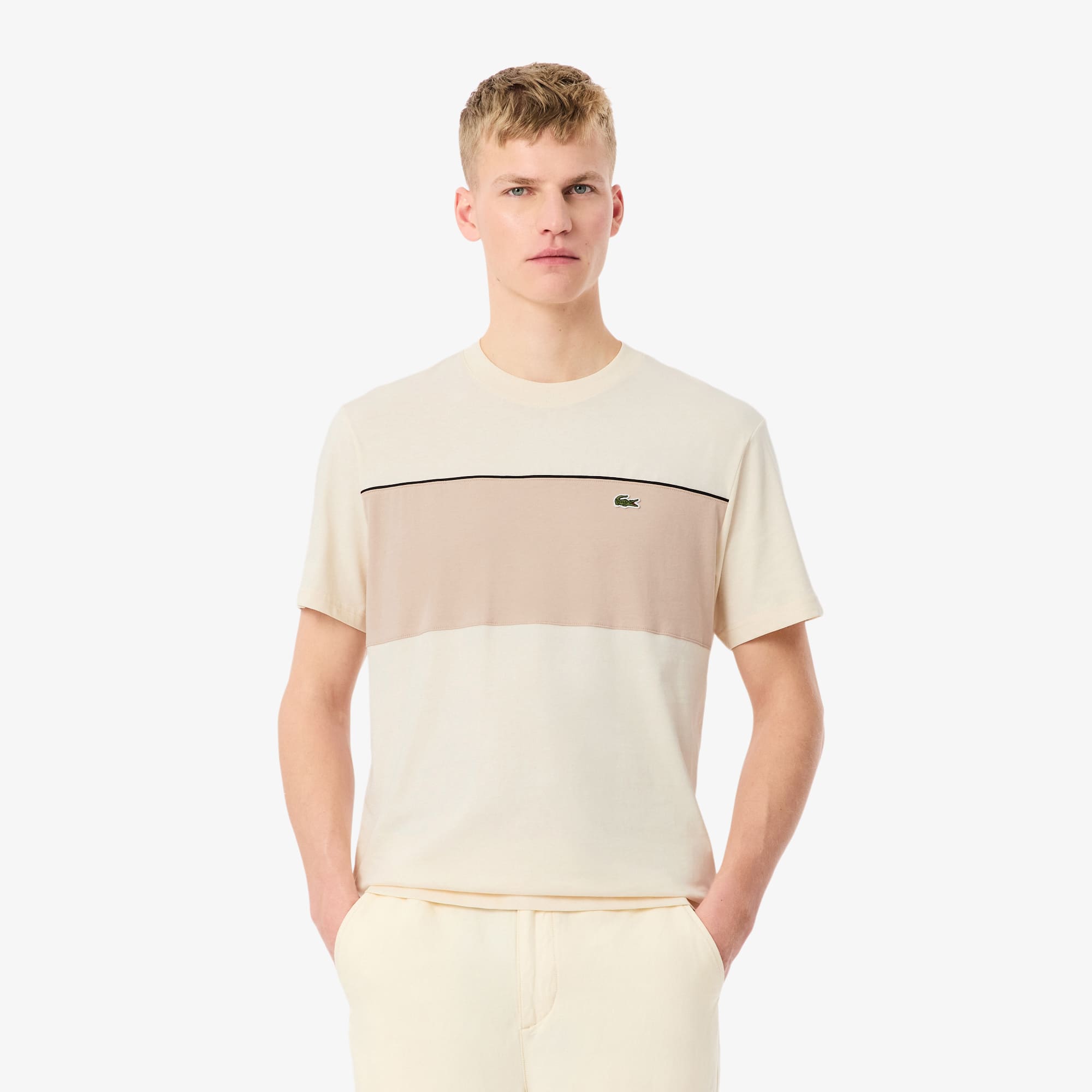 Colorblock Cotton T-Shirt - Beige